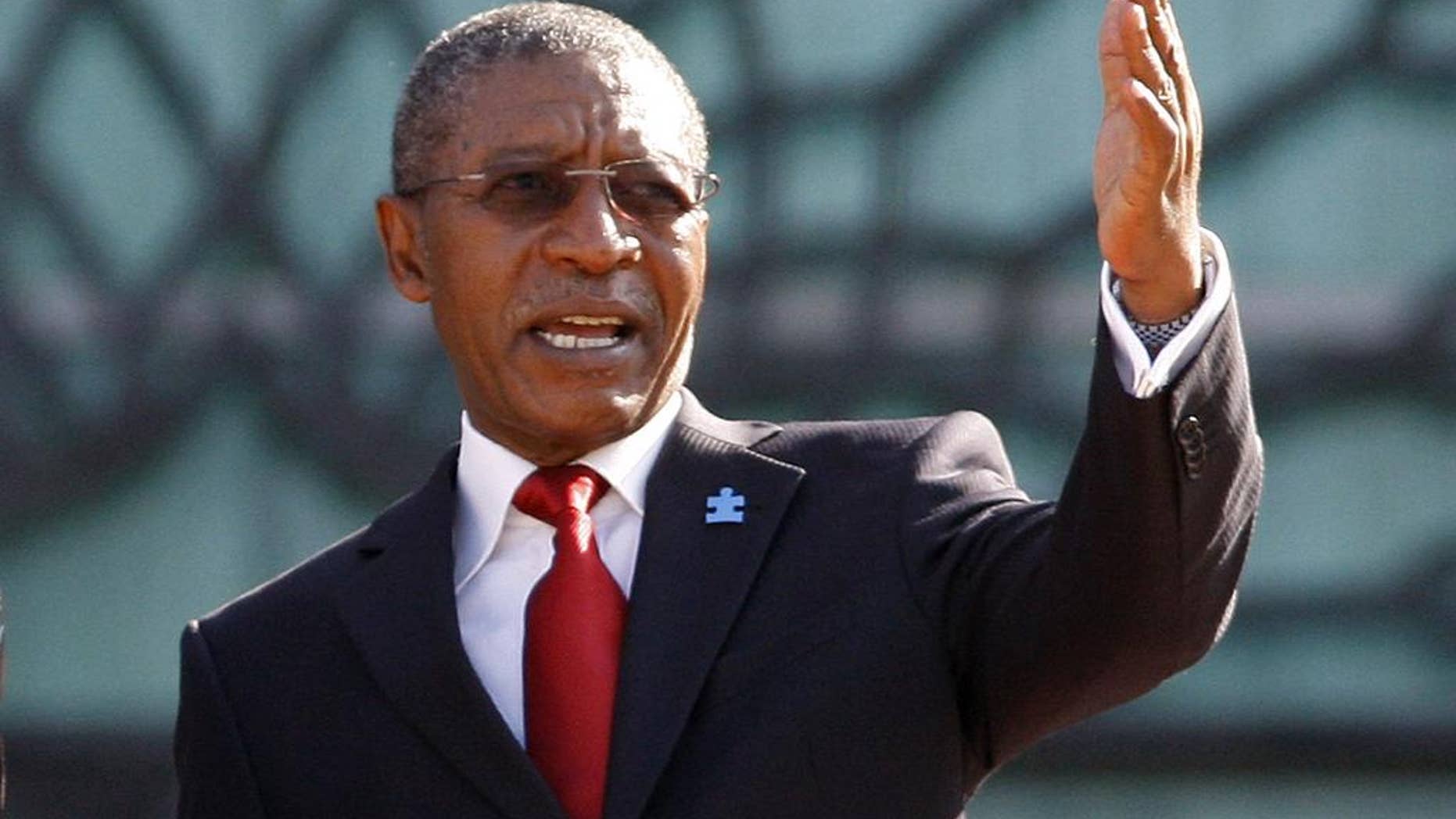 FILE - In this May 2011 file photo, Lesotho prime minister Pakalitha Mosisili gestures during a visit to Putrajaya, Malaysia. Prime Minister Pakalitha Mosisili was inaugurated on Tuesday March 17, 2015, in the capital Maseru. Mosisili came to power after his party, the Democratic Congress, formed a coalition with several smaller parties to secure a majority after the Feb. 28 election had no outright winner. (AP Photo/Lai Seng Sin, File)