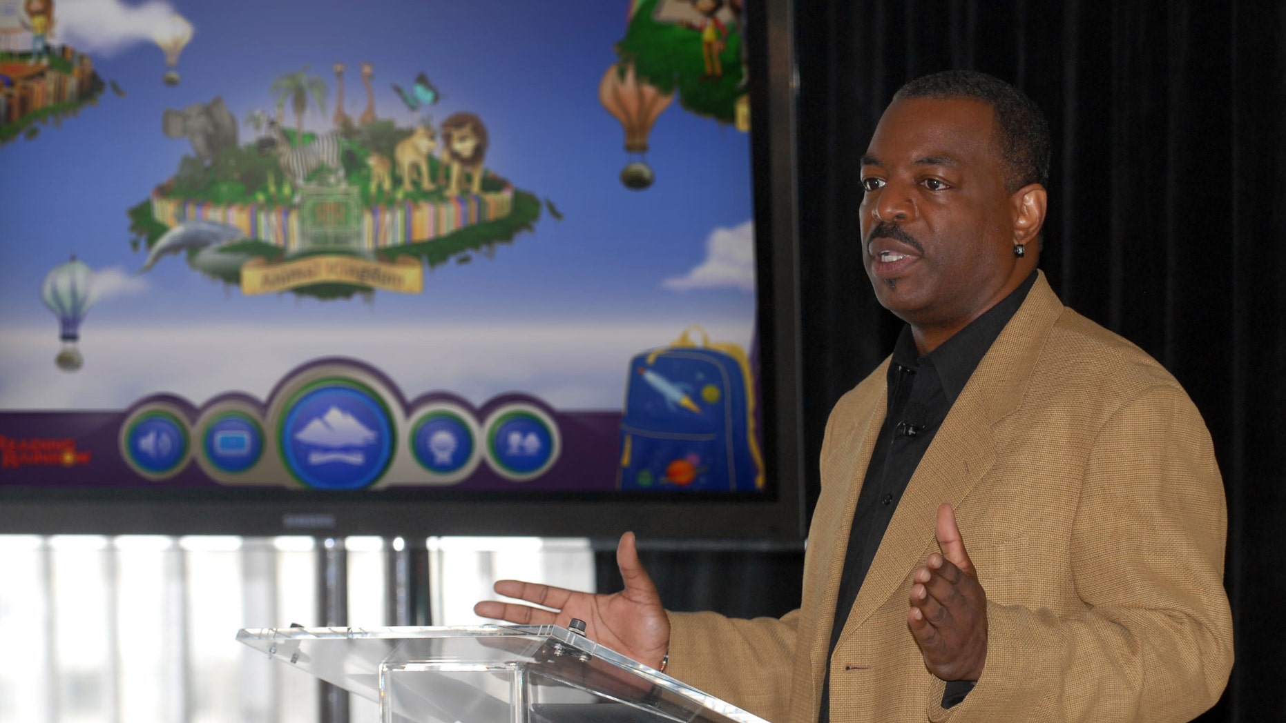 June 19, 2012. LeVar Burton introducing the all new Reading Rainbow adventure app to the media, publishers and parents at the "Reading Rainbow Relaunch" event in New York.