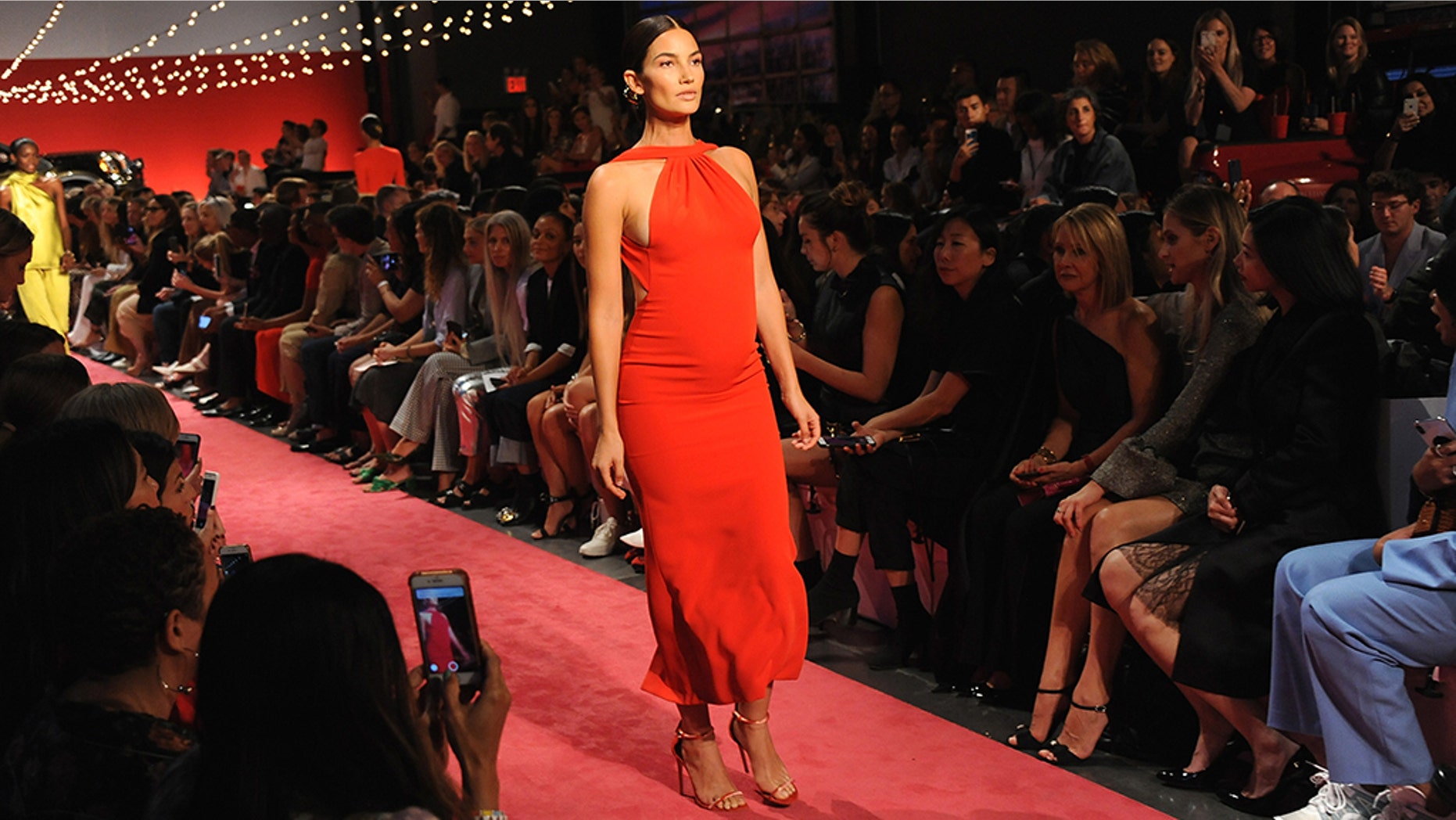 Pregnant model Lily Aldridge was part of Brandon Maxwell's Spring/Summer 2019 show.