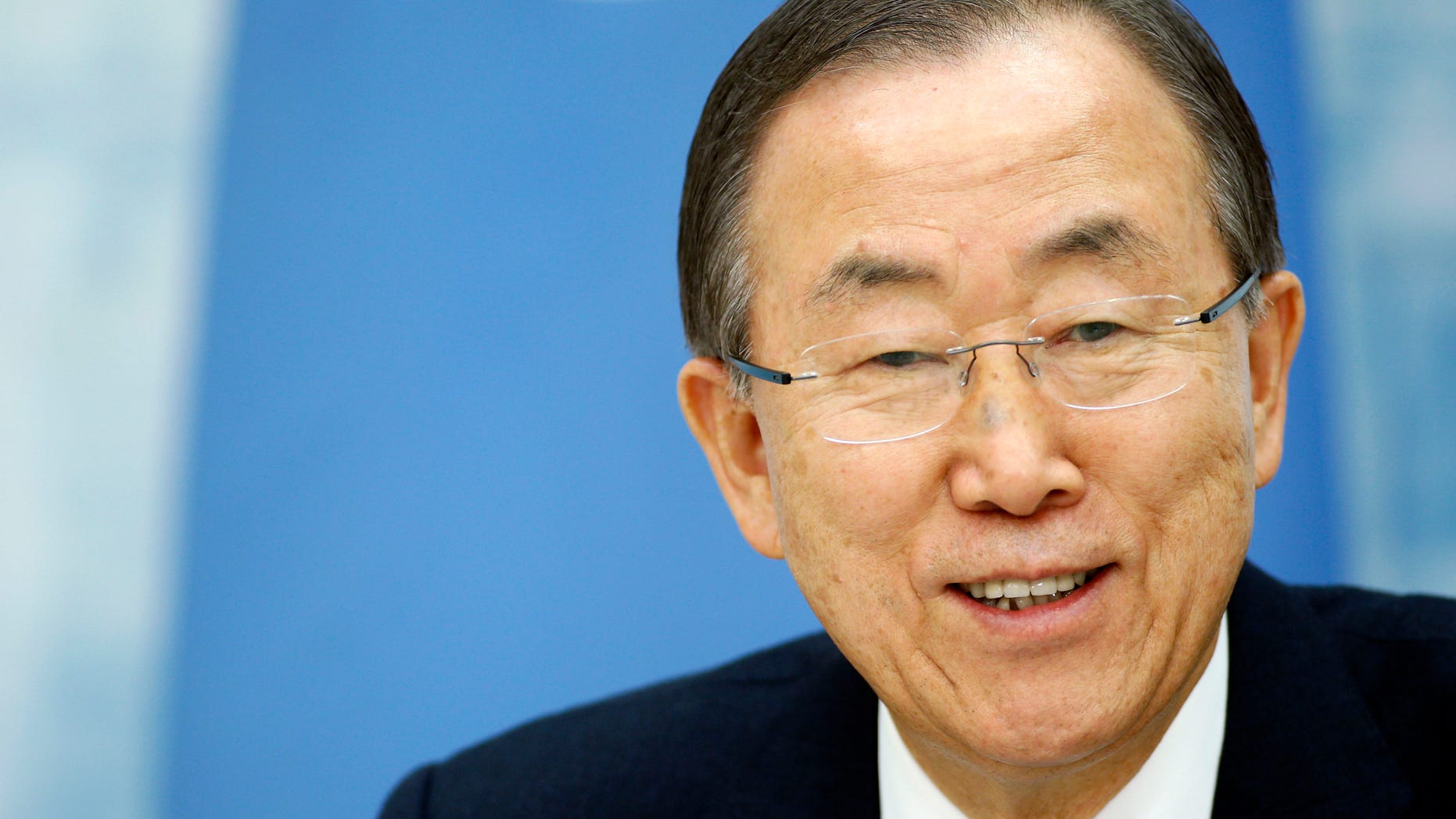 U.N. Secretary-General Ban Ki-moon answers questions during a news conference following his meeting with Lithuanian President Dalia Grybauskaite at the Presidential Palace in Vilnius, Lithuania, Monday, Nov. 18, 2013. (AP Photo/Mindaugas Kulbis)