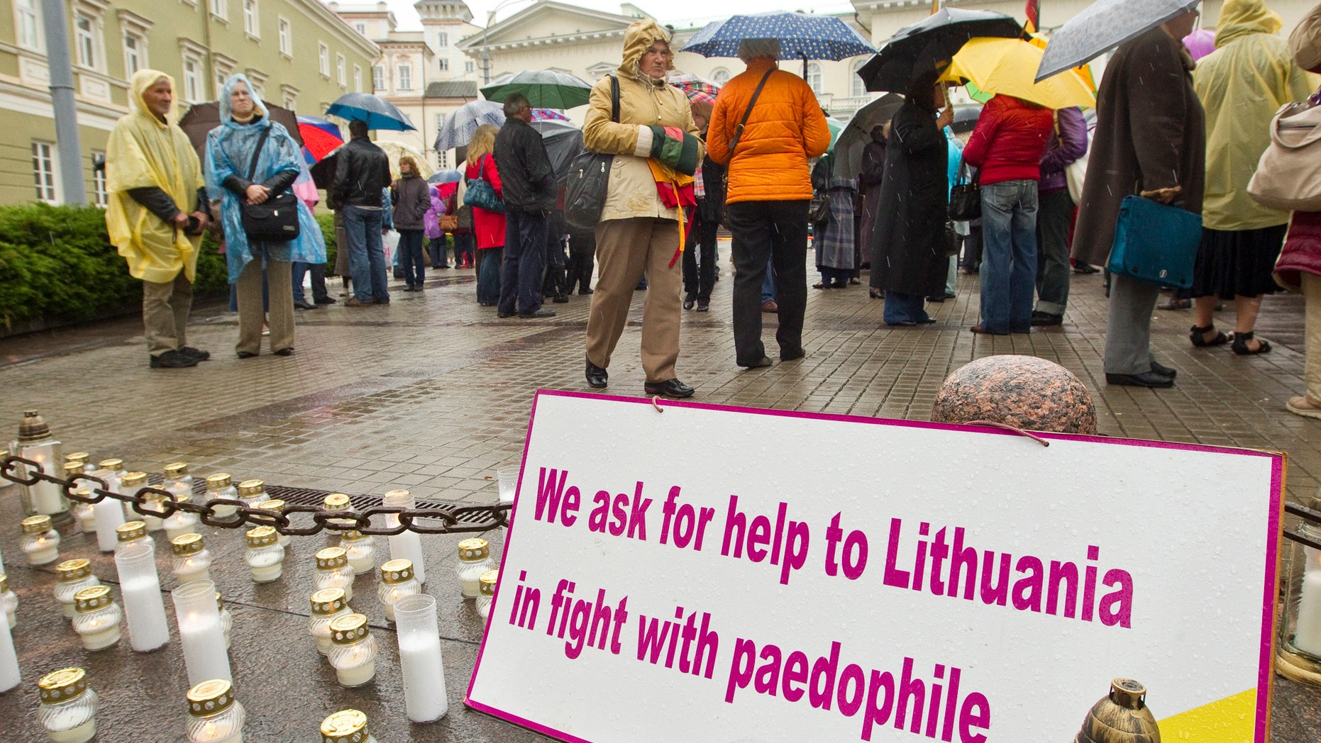 May 17, 2012: Protesters rallying outside the Presidential palace in Vilnius after riot police helped a mother, Laimute Stankunaite regain custody of her now 8-year-old daughter Deimante, in a tragic case that has riveted Lithuania and led to three deaths.