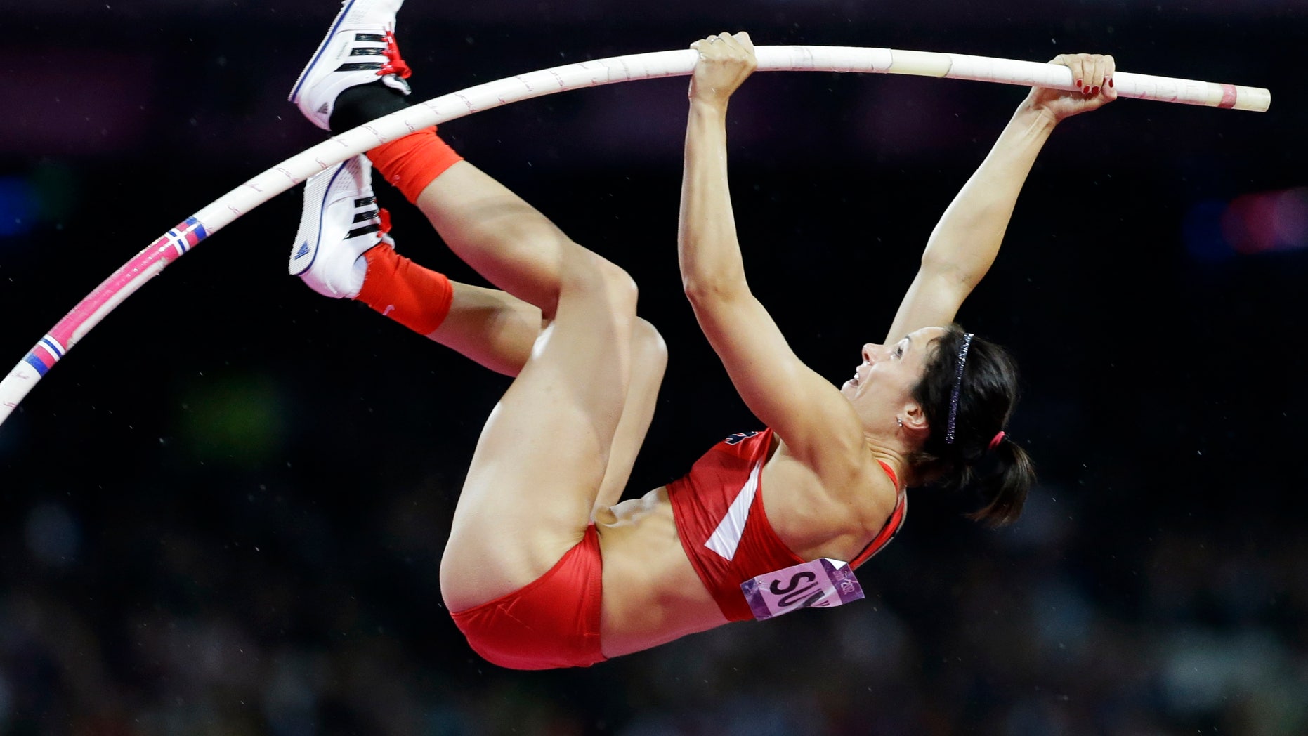 Aug. 6, 2012: United States' Jennifer Suhr competes to win gold in the women's pole vault final at the 2012 Summer Olympics in London.