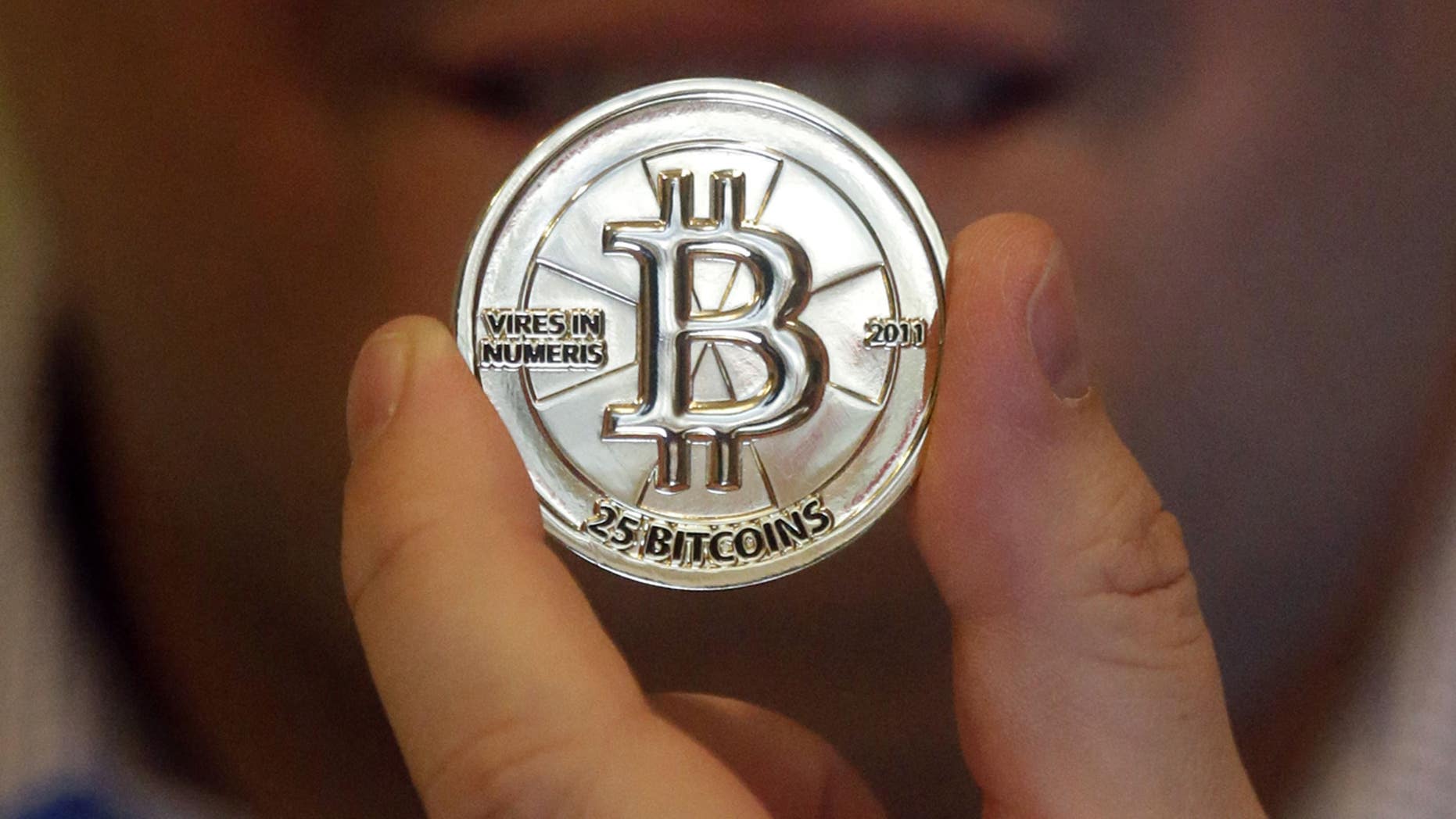 A 25 Bitcoin token is seen in Sandy, Utah.