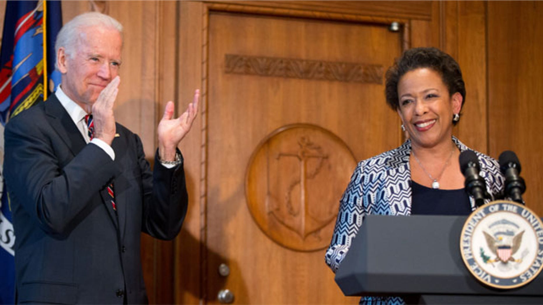 April 27, 2014: Loretta Lynch is sworn in by Vice President Biden as U.S. attorney general, Washington, D.C.