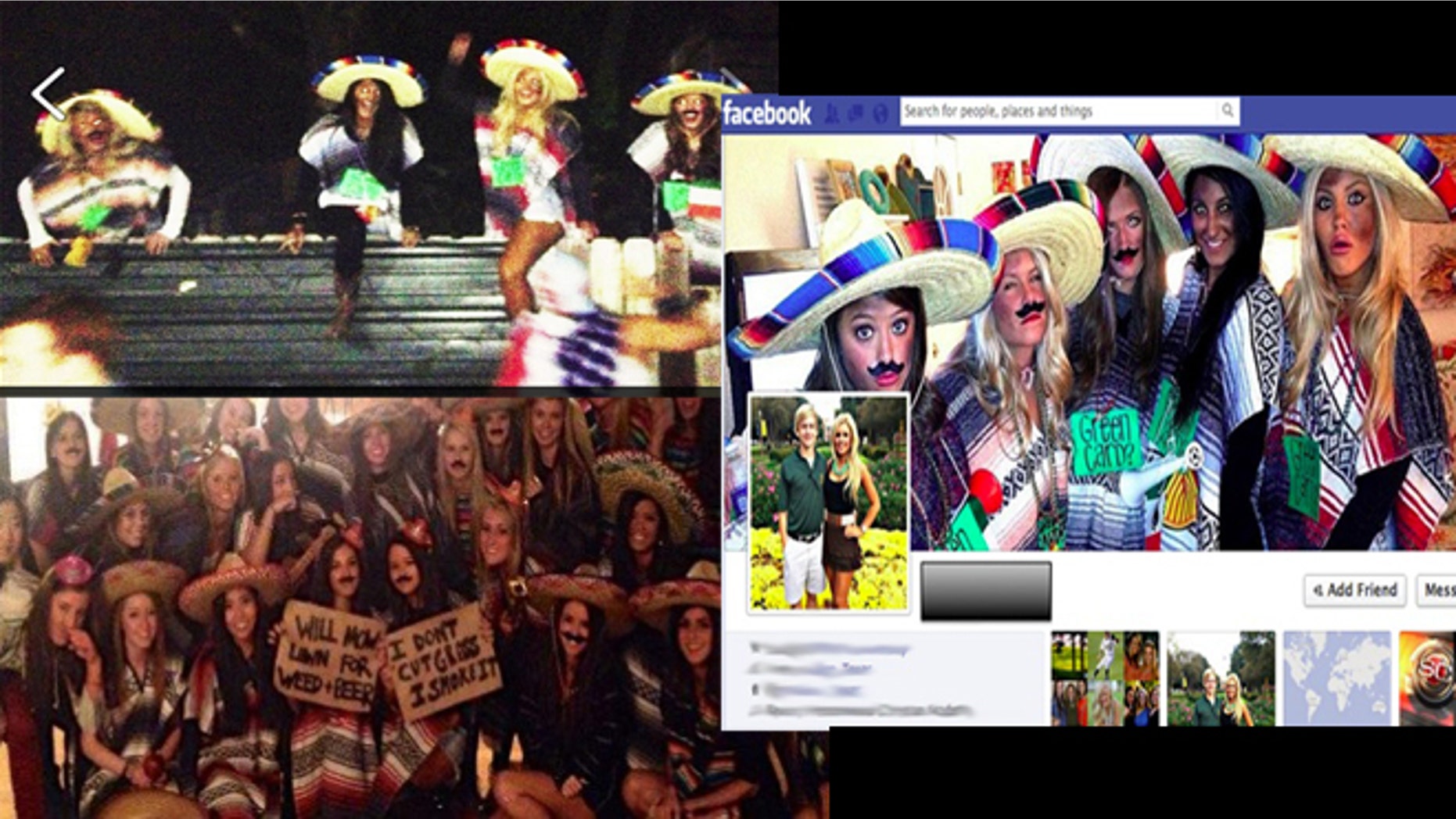 Top Left: (Instagram) Baylor students hop over mock fence. Bottom Left: Tumblr Photo from Penn State University of sorority girls. Middle Right: Public Facebook photo from Baylor student's profile.