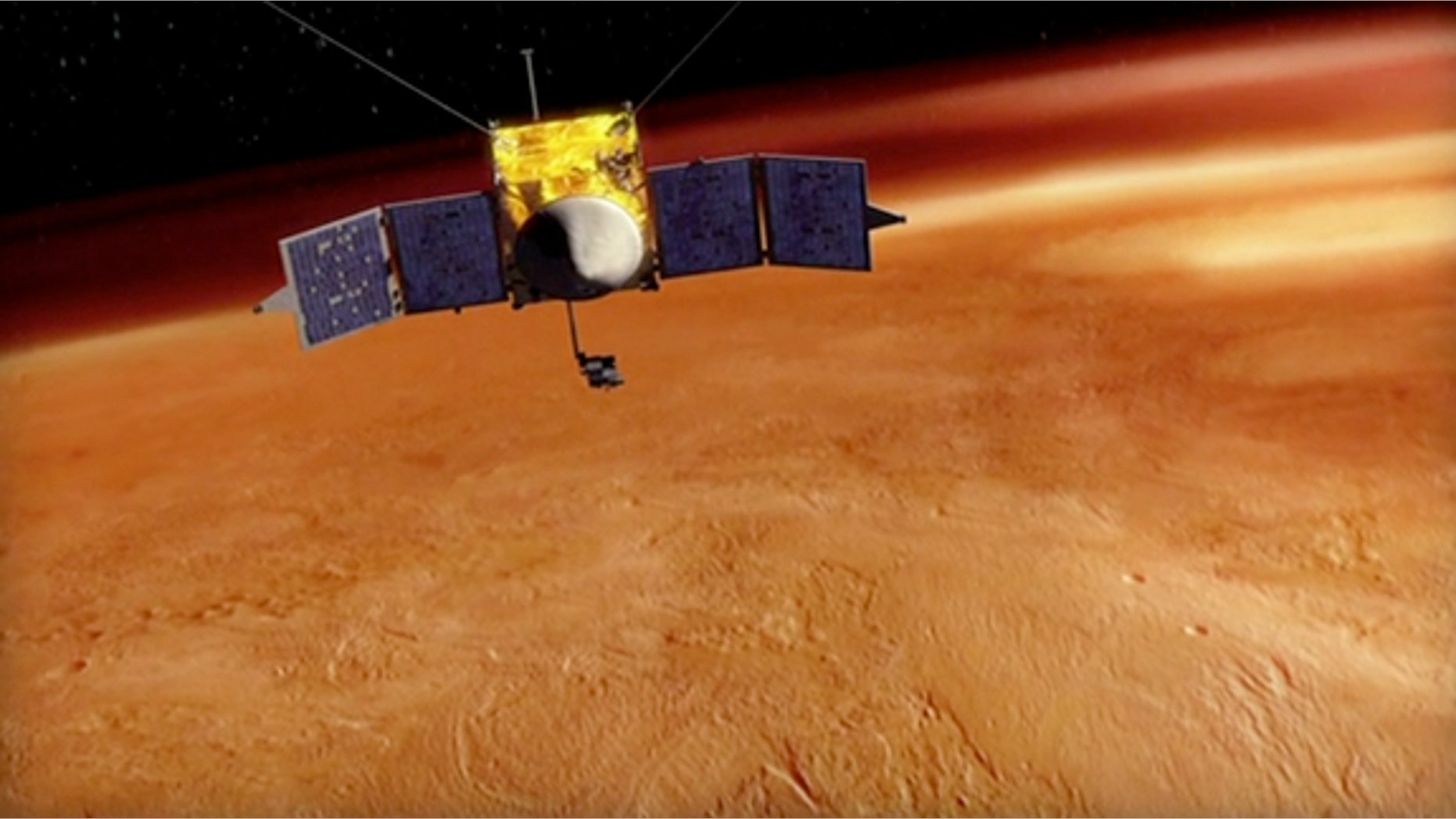 This artist's conception shows the NASA's MAVEN spacecraft orbiting Mars. The mission will launch in late 2013.