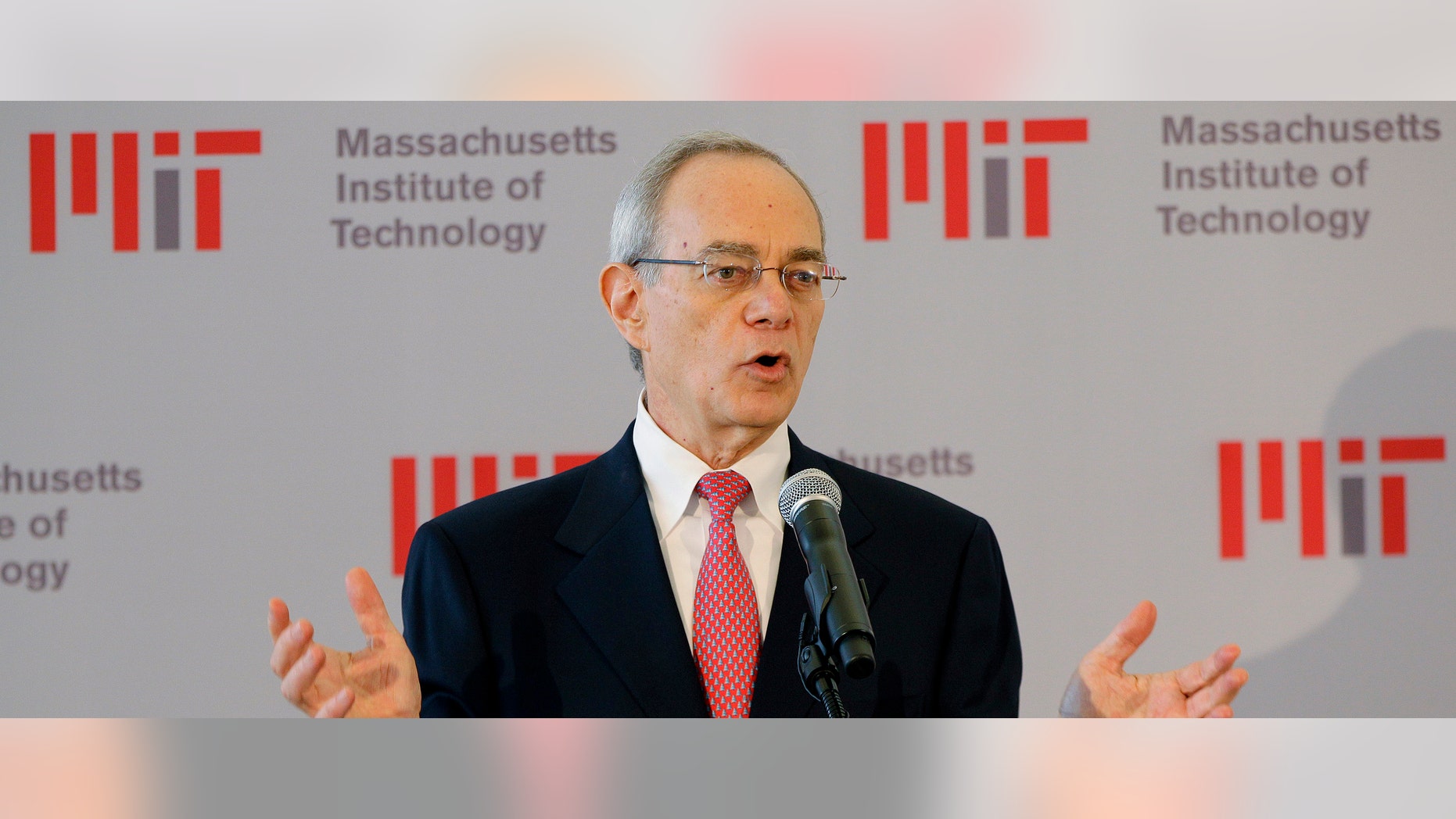 L. Rafael Reif addresses a news conference after he was announced as the 17th president of the Massachusetts Institute of Technology in Cambridge, Mass., Wednesday, May 16, 2012. Reif was elected to the post Wednesday morning by the MIT Corporation and will assume the presidency on July 2, 2012. (AP Photo/Stephan Savoia)
