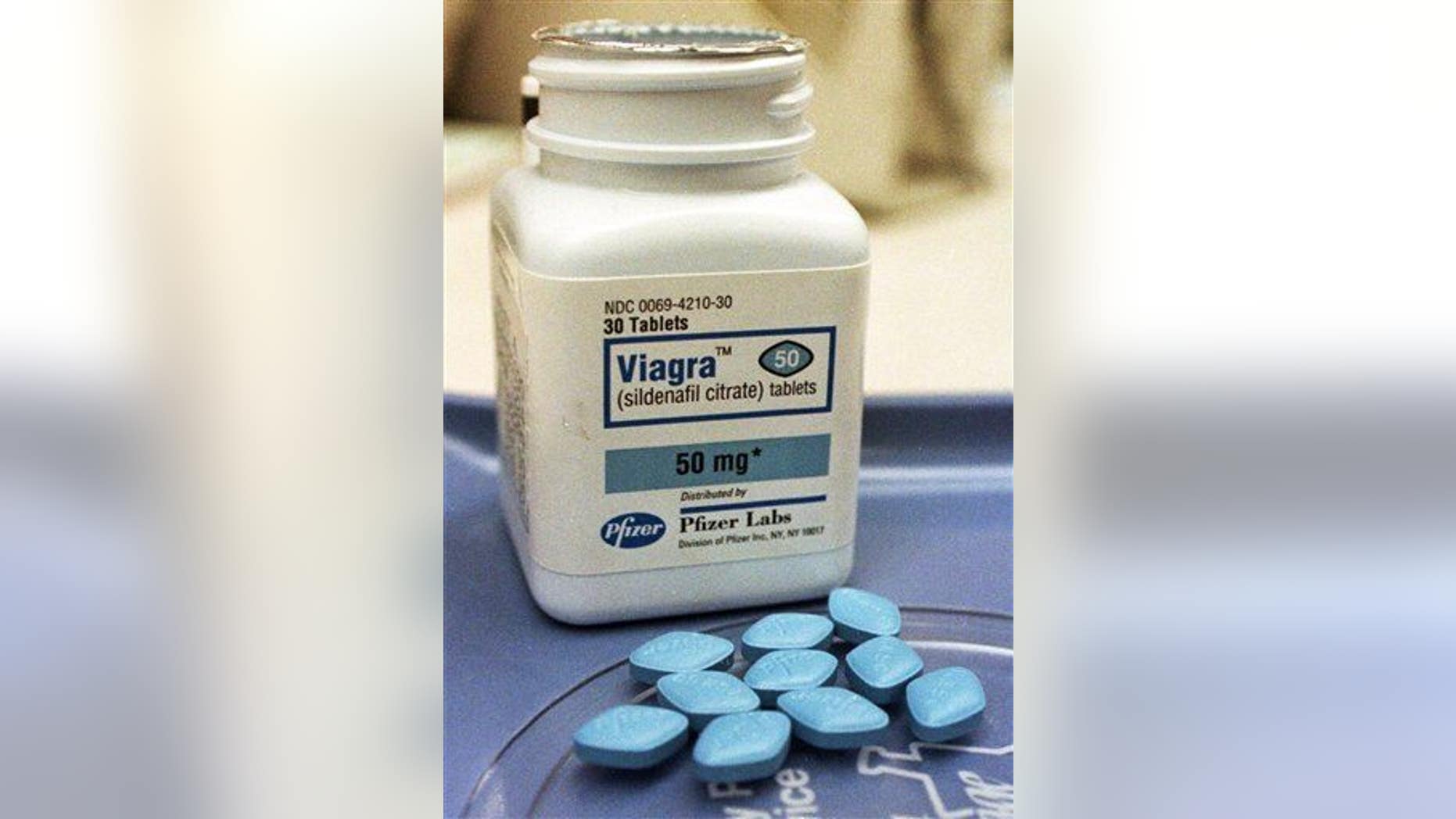 This April 6, 1999, file photo shows Viagra pills at Brooks Pharmacy in Montpelier, Vt.