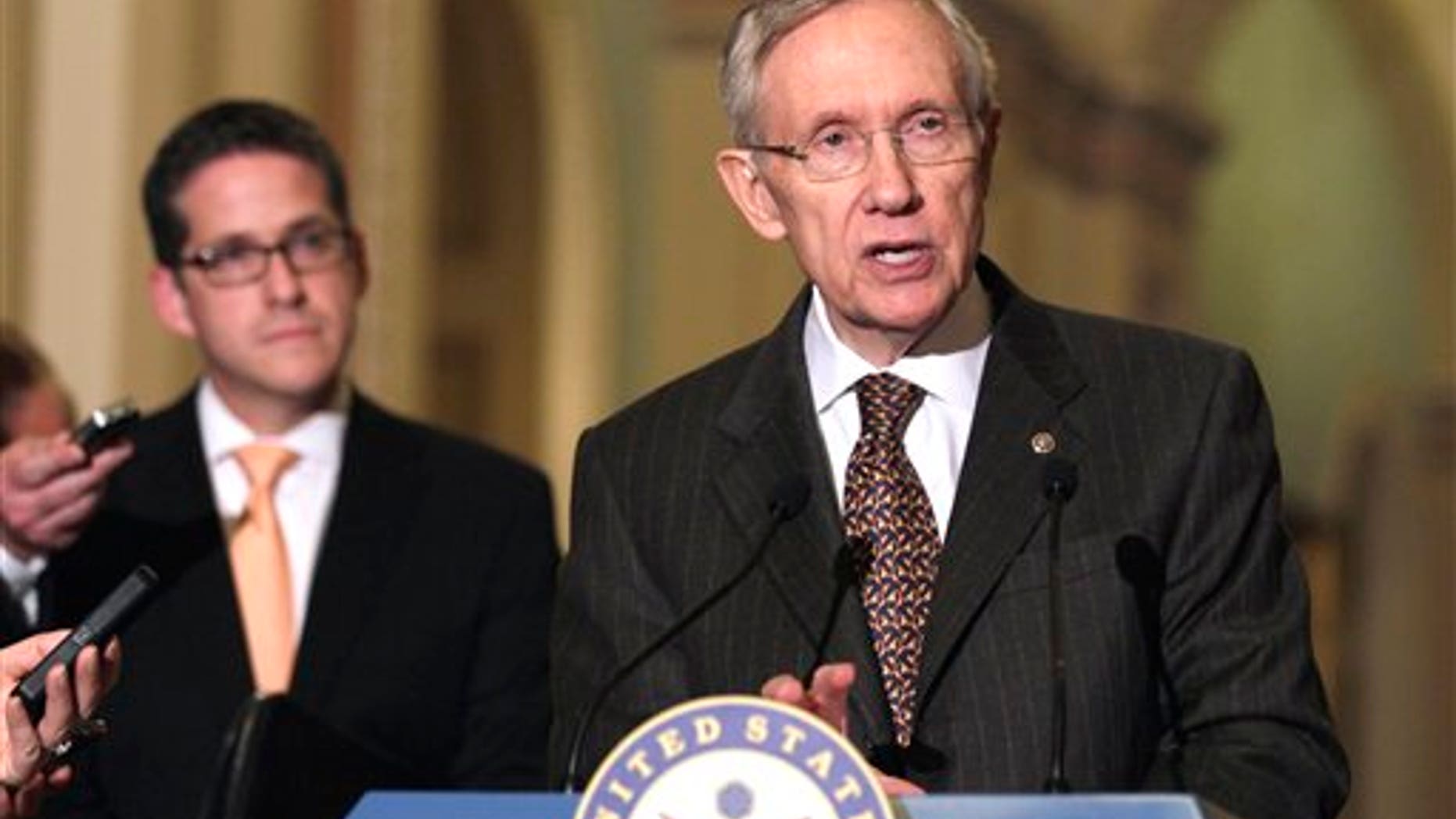 April 12: Senate Majority Leader Harry Reid of Nev. speaks to media on Capitol Hill in Washington.