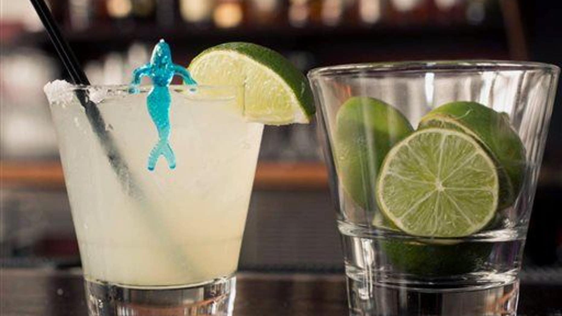 In this April 28, 2014, photo, a margarita cocktail is served at the bar of Luna Park restaurant in Los Angeles.