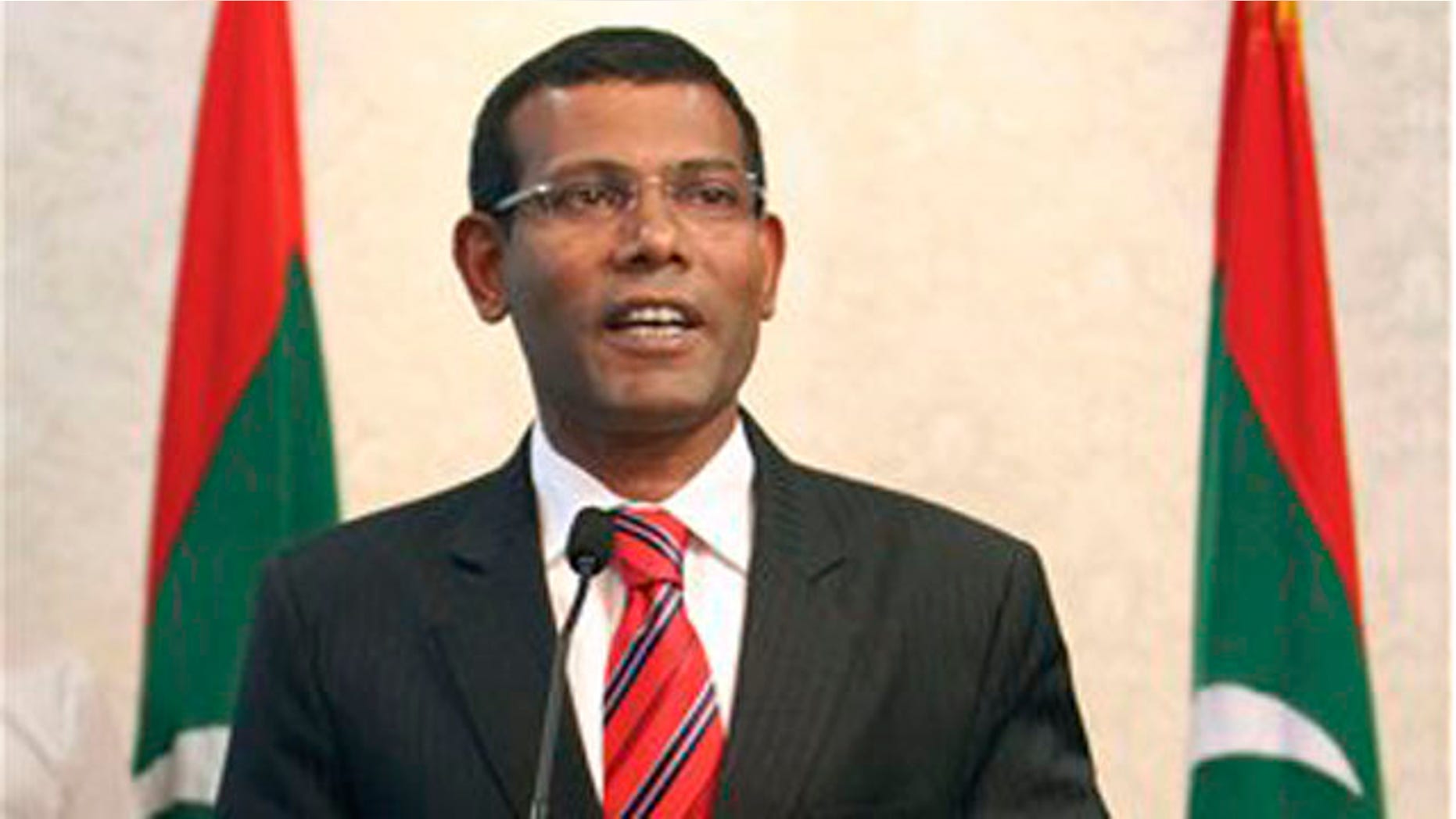 Feb. 7, 2012: Maldives President Mohamed Nasheed announces his resignation in Male, Maldives.