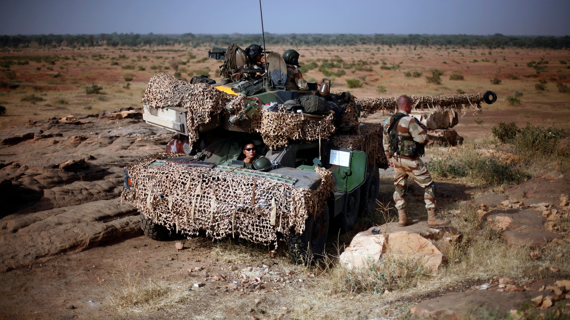 Jan. 24, 2013 - French soldiers man a tank at an observation post outside Sevare, some 400 miles north of Mali's capital Bamako.