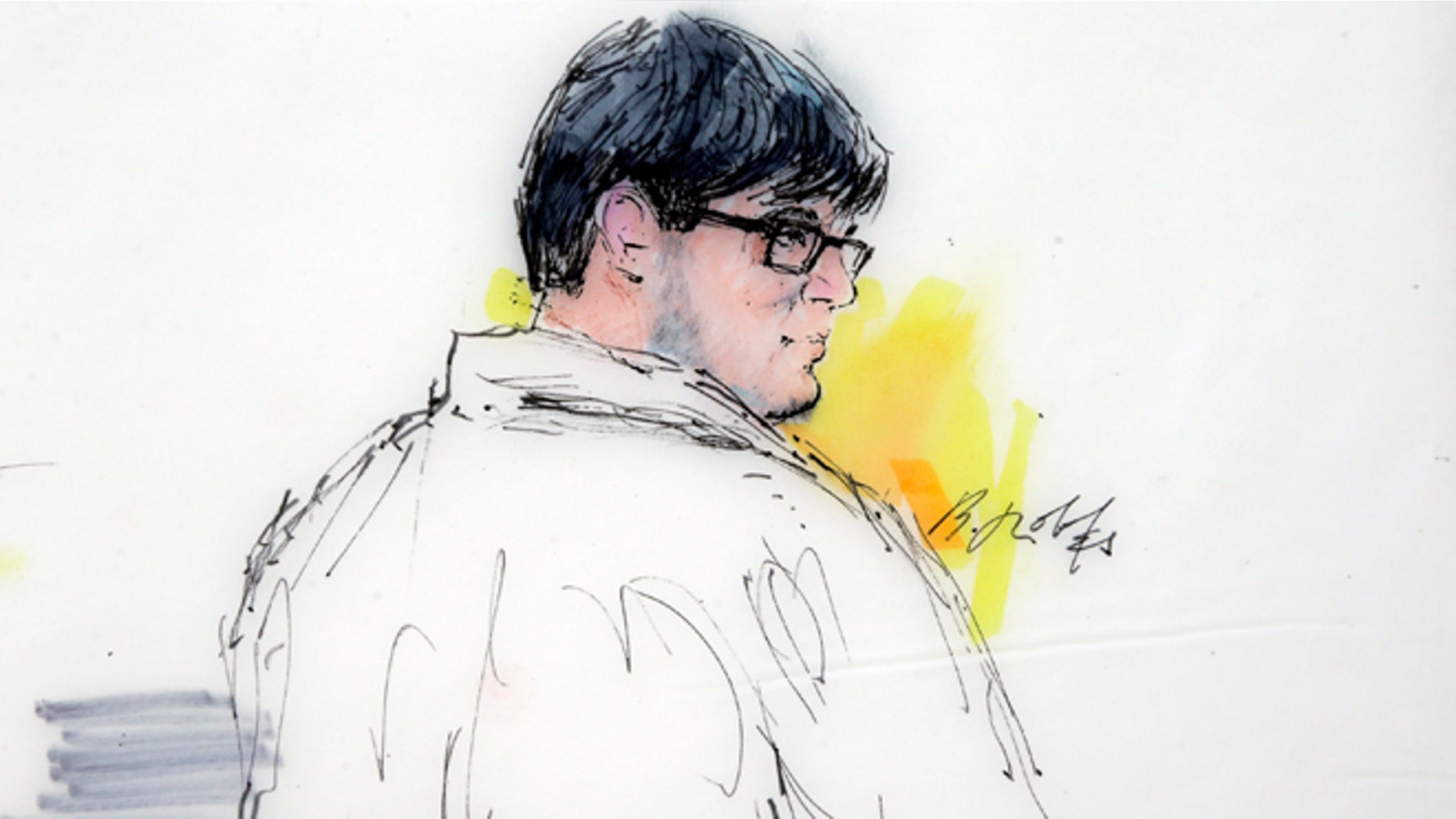 FILE - In this Dec. 21, 2015, courtroom sketch, Enrique Marquez Jr. appears in federal court in Riverside, Calif. Marquez, a friend of one of the shooters in the San Bernardino massacre that killed 14 people, was indicted Wednesday, Dec. 30, on five charges that include conspiring in a pair of previous planned attacks and making false statements when he bought the guns used in this month's shootings, authorities said. (Bill Robles via AP, File)