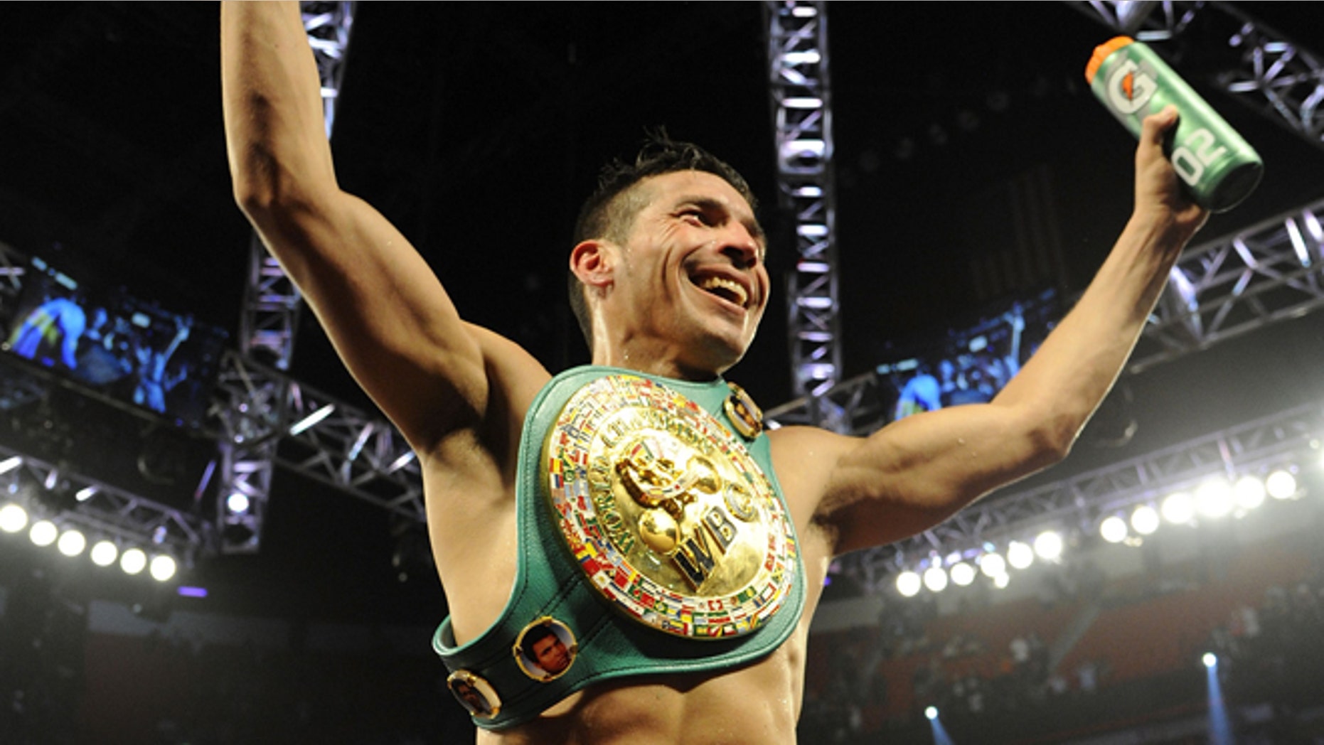 LAS VEGAS, NV - SEPTEMBER 15: Sergio Martinez celebrates after defeating Julio Cesar Chavez Jr. in twelve rounds by unanimous decision for their WBC middleweight title fight at the Thomas & Mack Center on September 15, 2012 in Las Vegas, Nevada. (Photo by Jeff Bottari/Getty Images)