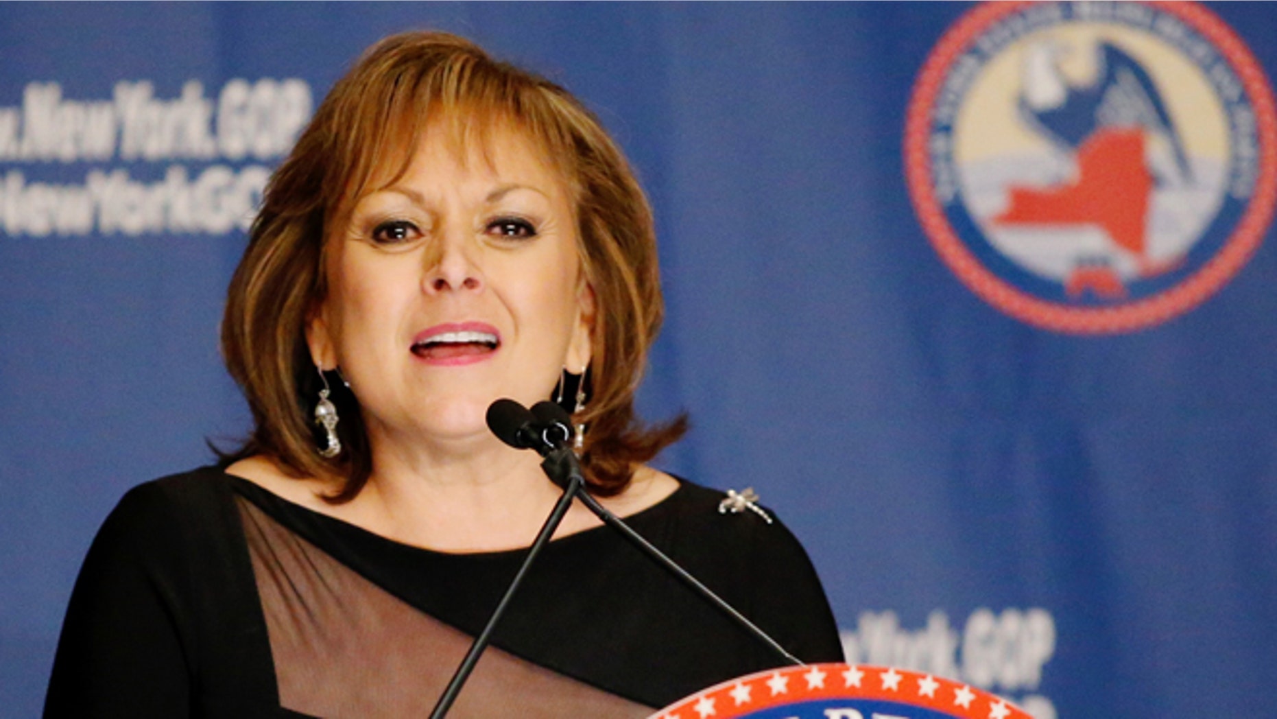 NEW YORK, NY - APRIL 14: New Mexico Gov. Susana Martinez speaks during the 2016 annual New York State Republican Gala on April 14, 2016 in New York City. Donald Trump, Senator Ted Cruz of Texas and Gov. John R. Kasich of Ohio take part in a fund-raiser for the state Republican Party, being the first time they are seen together since they decided to abandon the so-called loyalty pledge they signed last year to support whoever becomes the party nominee. (Photo by Eduardo Munoz Alvarez/Getty Images)