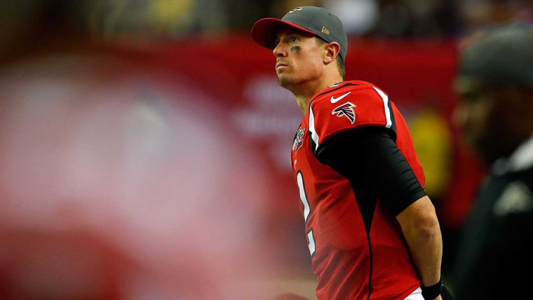 ATLANTA, GA - NOVEMBER 29: Matt Ryan #2 of the Atlanta Falcons looks on from the sidelines during the second half against the Minnesota Vikings at the Georgia Dome on November 29, 2015 in Atlanta, Georgia. (Photo by Kevin C. Cox/Getty Images)