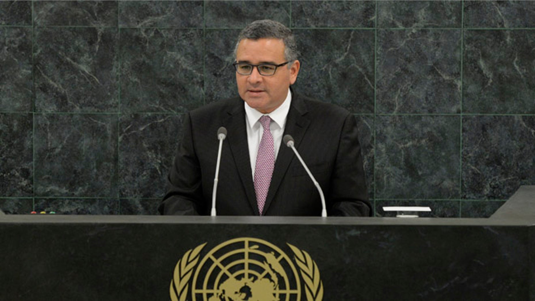 NEW YORK, NY - SEPTEMBER 25: El Salvadorian President Carlos Mauricio Funes Cartagena speaks at the 68th United Nations General Assembly on September 25, 2013 in New York City. Over 120 prime ministers, presidents and monarchs are gathering this week for the annual meeting at the temporary General Assembly Hall at the U.N. headquarters while the General Assembly Building is closed for renovations. (Photo by Andrew Burton/Getty Images)