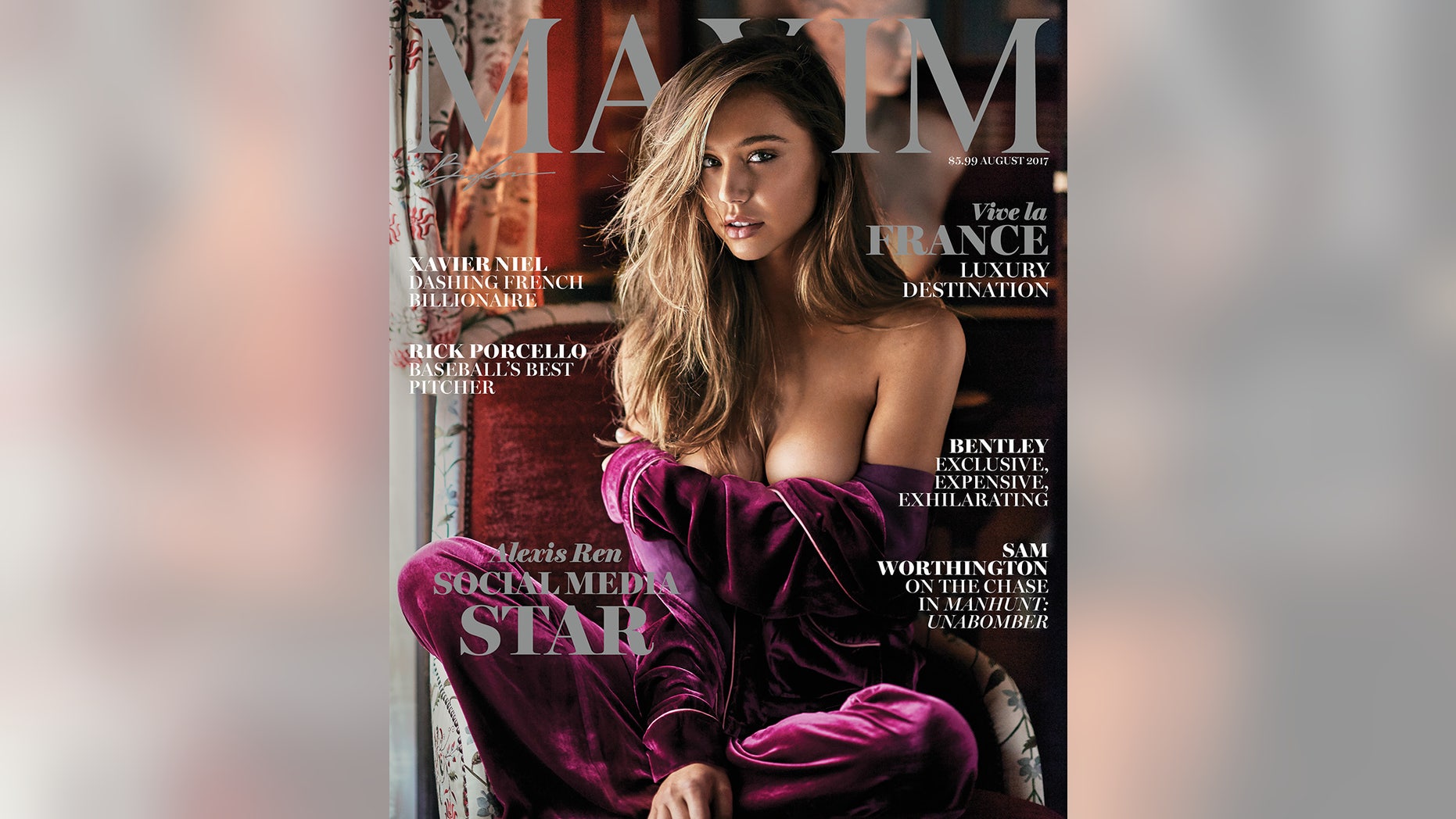Alexis Ren is on the cover of Maxim's August 2017 issue.