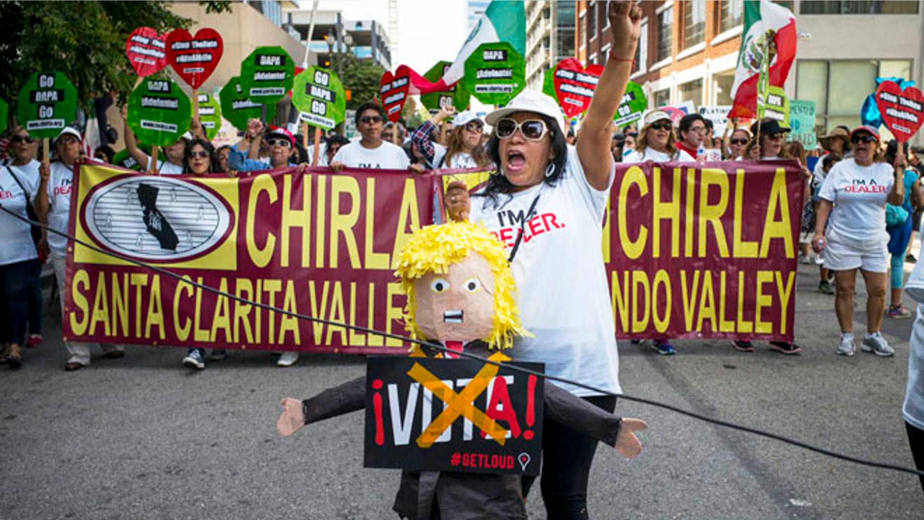 Hundreds of May Day marchers took to the streets of Los Angeles on May 1, 2016.