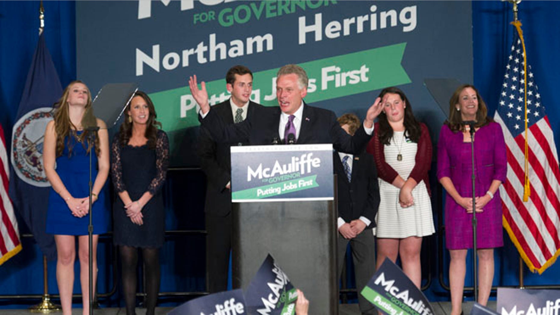 Democratic Virginia Gov.-elect Terry McAuliffe with his family during a party in Tysons Corner, Va., Tuesday, Nov. 5, 2013.
