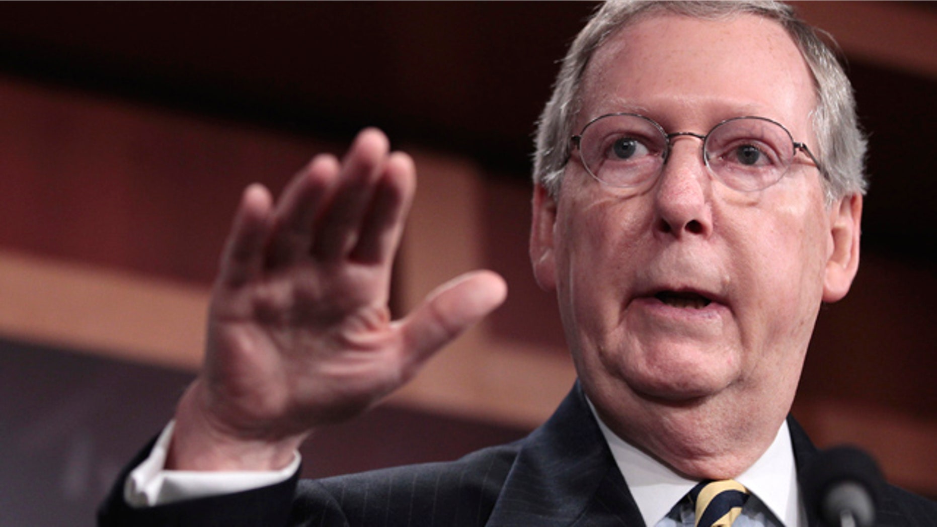 May 27: Senate Minority Leader Mitch McConnell gestures during a news conference on Capitol Hill in Washington.