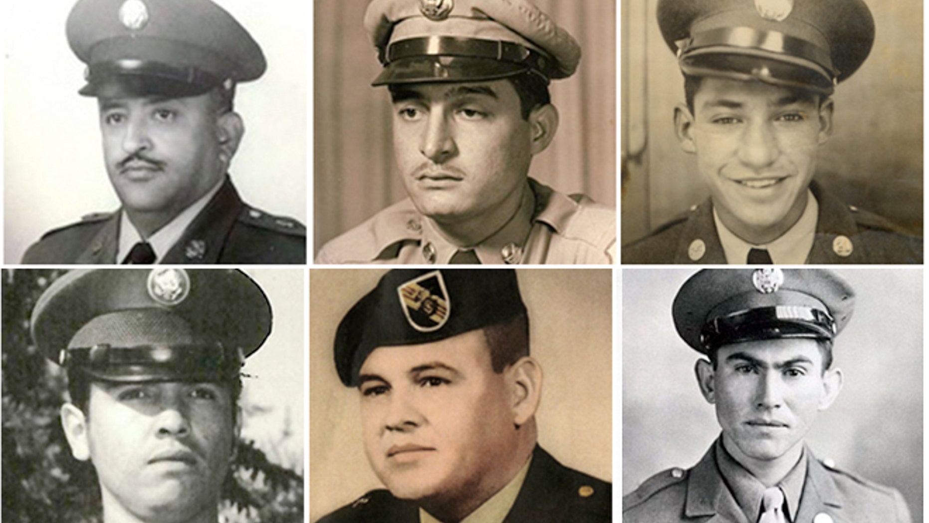 Following a congressionally-mandated review to ensure that eligible recipients were not bypassed due to prejudice Pres. Obama will award the Medal of Honor on March 18, 2014, to 24 Army veterans, including, clockwise from top left: Sgt. 1st Class Eduardo Corral Gomez, Master Sgt. Juan E. Negron, Master Sgt. Mike C. Pena, Pvt. Pedro Cano, Sgt. 1st Class Jose Rodela and Spec. 4 Santiago J. Erevia. (AP Photo/U.S. Army)