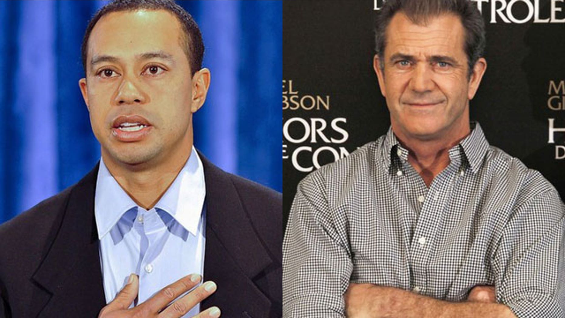 Tiger Woods (left) and Mel Gibson handled public scandals in similar fashions.