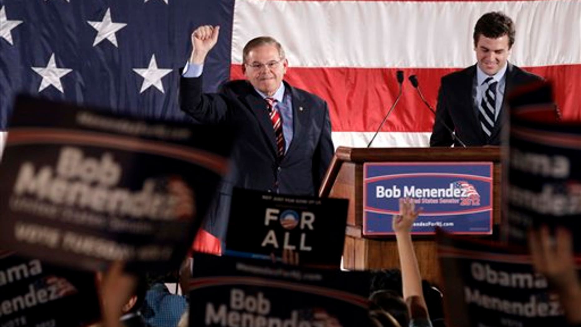 Nov. 6, 2012: Incumbent Democratic Sen. Robert Menendez, D-N.J., celebrates with a crowd.
