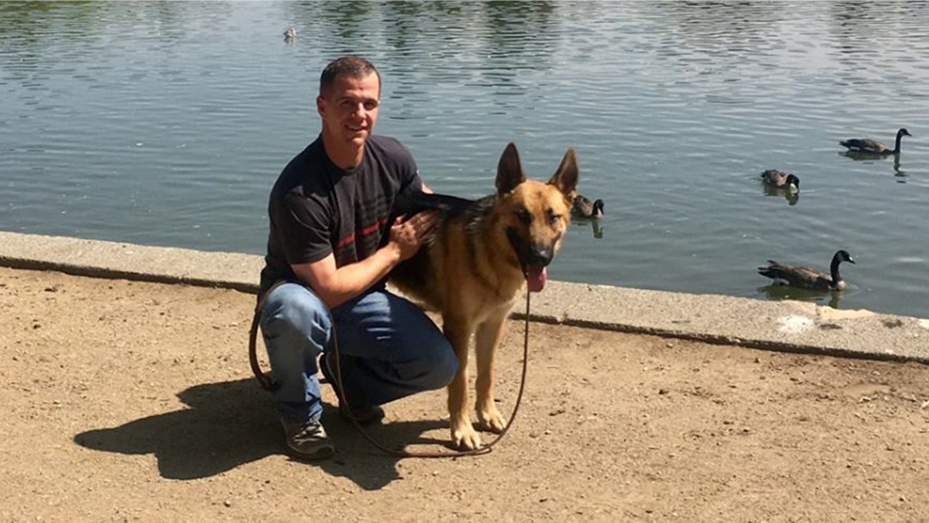 Draper City firefighter Patrick adopted a German shepherd named Mendo who he and his fellow coworkers rescued during the Mendocino Complex fire.