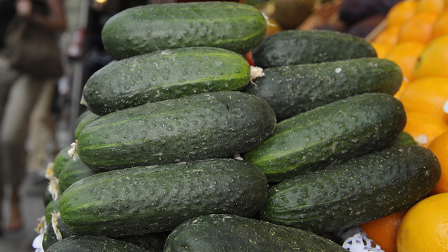 MADRID, SPAIN - JUNE 03: Cucumbers are for sale at San Miguel market on June 3, 2011 in Madrid, Spain. Spaniards continue to buy fresh fruit and vegetables despite the outbreak of E.coli bacteria, also known as EHEC, which is thought to have killed 16 people and left hundreds sick across Europe. (Photo by Denis Doyle/Getty Images)