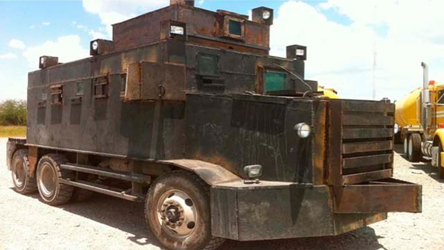 June 5: In this image released by Mexico's Defense Department, a makeshift armored truck is displayed after it was seized on June 4 in the city of Camargo, Mexico. (AP Photo/SEDENA)
