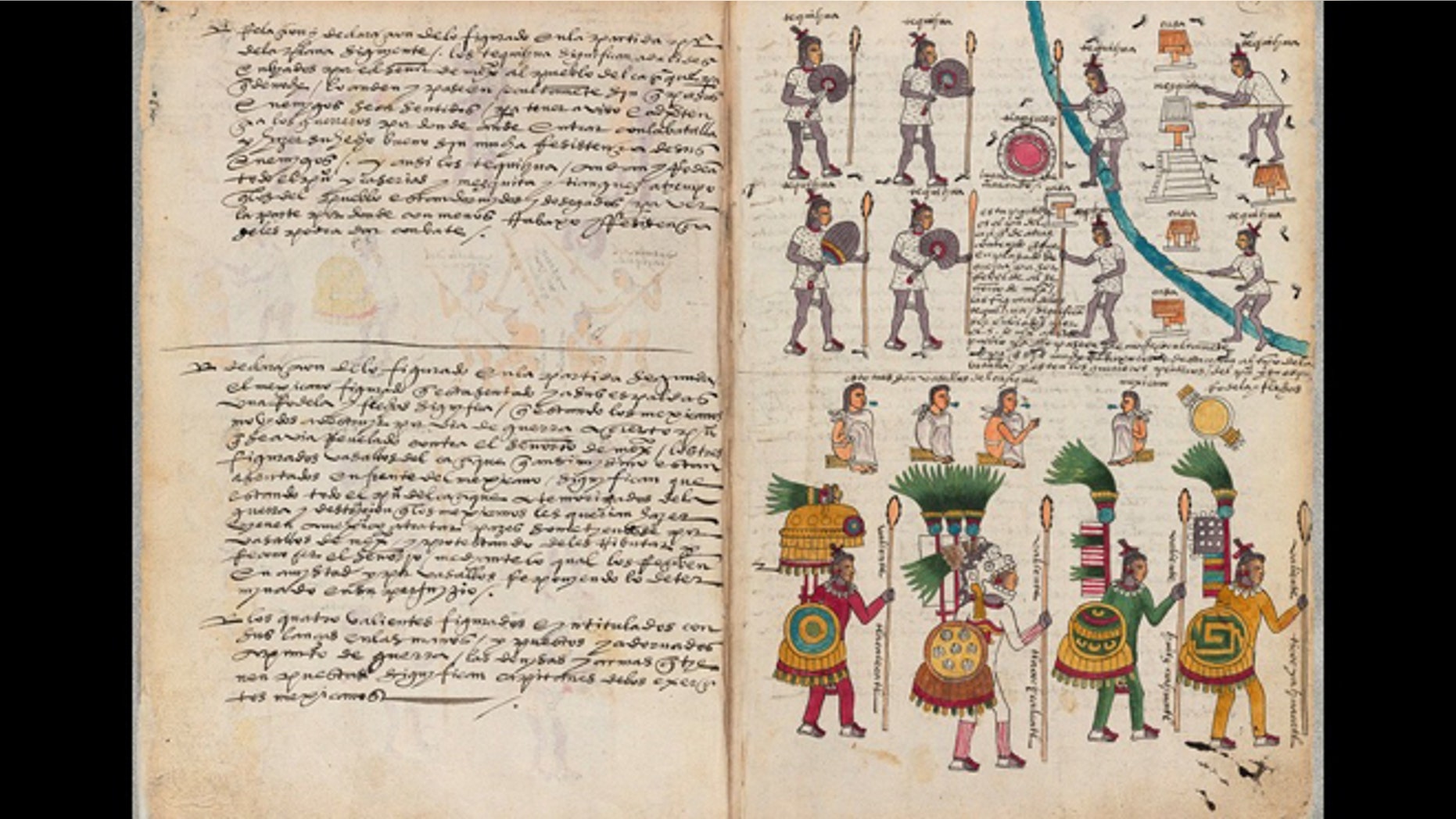 This image made from the screen of a mobile device on Thursday, Jan. 15, 2015 shows the The Codex Mendoza app with a page from the 16th century document that is considered one of the most important primary sources on the Aztecs of pre-Columbian Mexico. The interactive document, released on Thursday by Mexico's National Institute of Anthropology (INAH), lets users mouse-over the old Spanish text for translations into English or modern Spanish, and click on images for richer explanations and explore maps of the area. The original was compiled by Aztec and Spanish artisans to inform the king of Spain about conditions in the viceroyalty. (AP Photo)