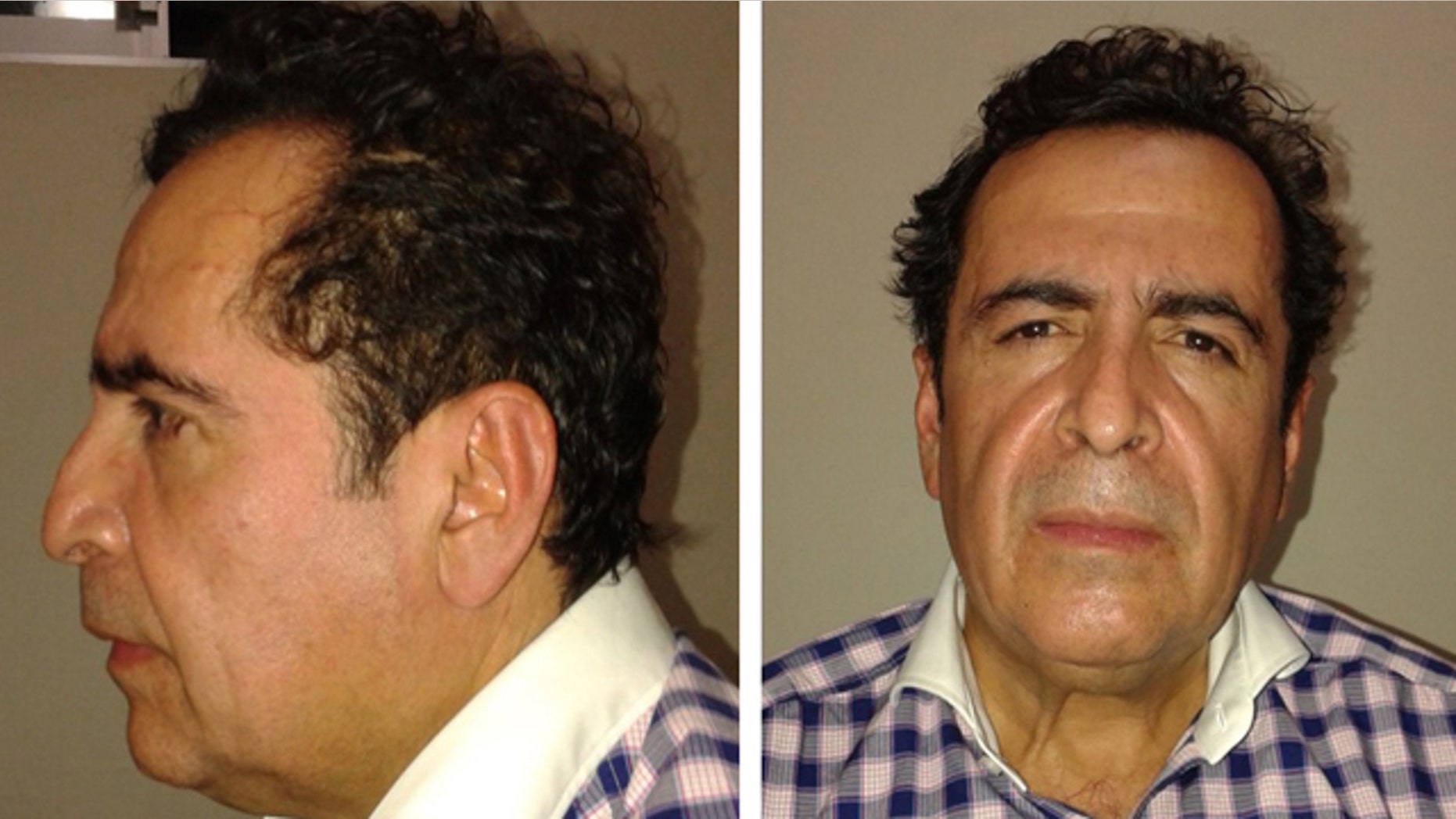 October 1, 2014: This two-image composite released by Mexico's Attorney General's Office (PGR) shows alleged cartel capo Hector Beltran Leyva after his arrest by Mexican law enforcement authorities. The purported head of the Beltran Levya drug gang was captured in a seafood eatery in San Miguel de Allende, a city in the central state of Guanajuato that is a popular enclave for artists and foreigners. (AP Photo/ Mexico's Attorney General's Office)