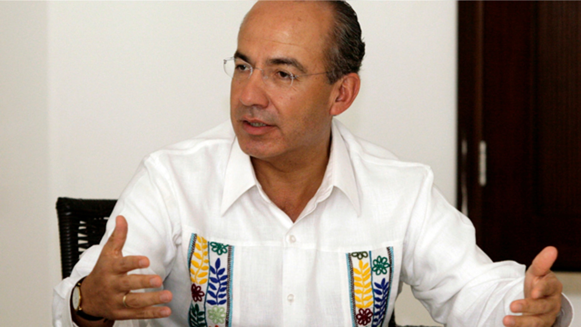 Mexico's President Felipe Calderon speaks during an interview with The Associated Press in Cancun, Mexico, Monday Nov. 29, 2010. Calderon is in Cancun to attend the United Nations Climate Change Conference, the first full U.N. meeting since the letdown last December of the Copenhagen summit.