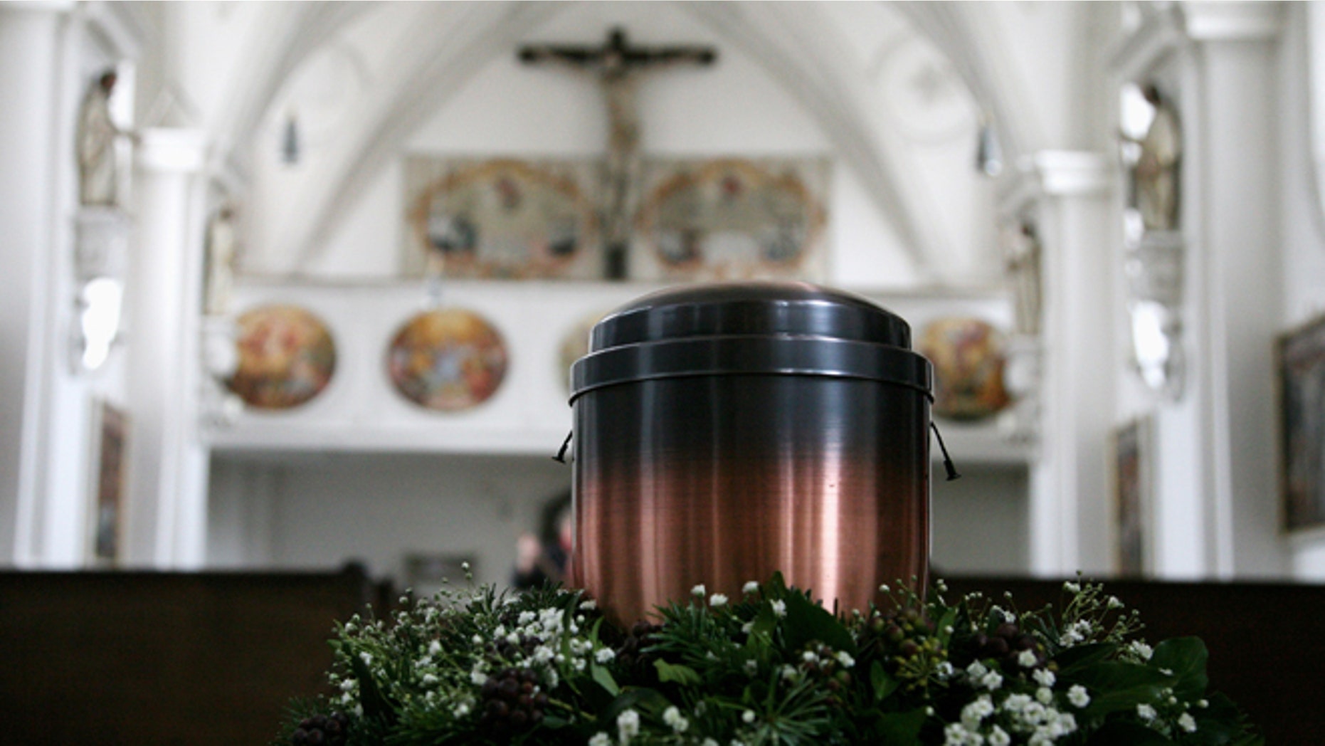 BERNRIED, GERMANY - FEBRUARY 28: The urn of the defunct writer Lothar-Guenther Buchheim stands in the Hofmarkkirche church on February 28, 2007, in Bernried, Germany. The funeral will take place in the early afternoon. (Photo by Johannes Simon/Getty Images)
