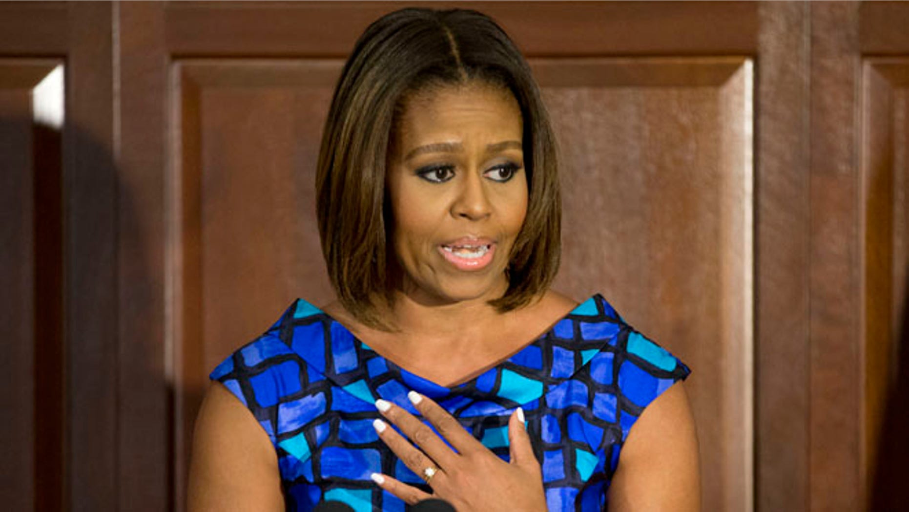 May 27, 2014 file photo shows first lady Michelle Obama in the Eisenhower Executive Office Building on the White House complex in Washington.