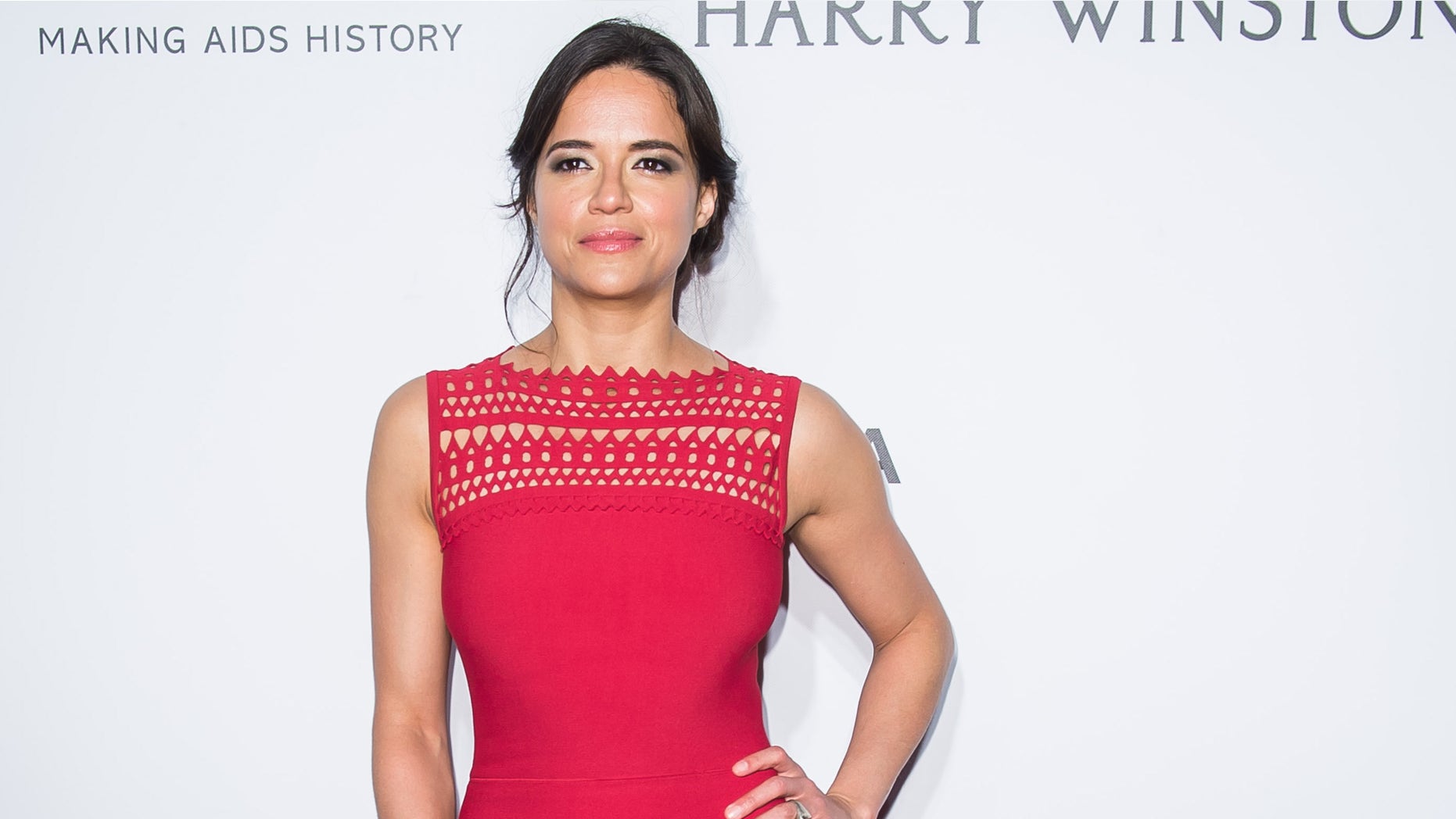 HONG KONG - MARCH 19: Michelle Rodriguez attends the 2016 amfAR Hong Kong gala with a guest at Shaw Studios on March 19, 2016 in Hong Kong, Hong Kong. (Photo by Xaume Olleros/Getty Images for amfAR)