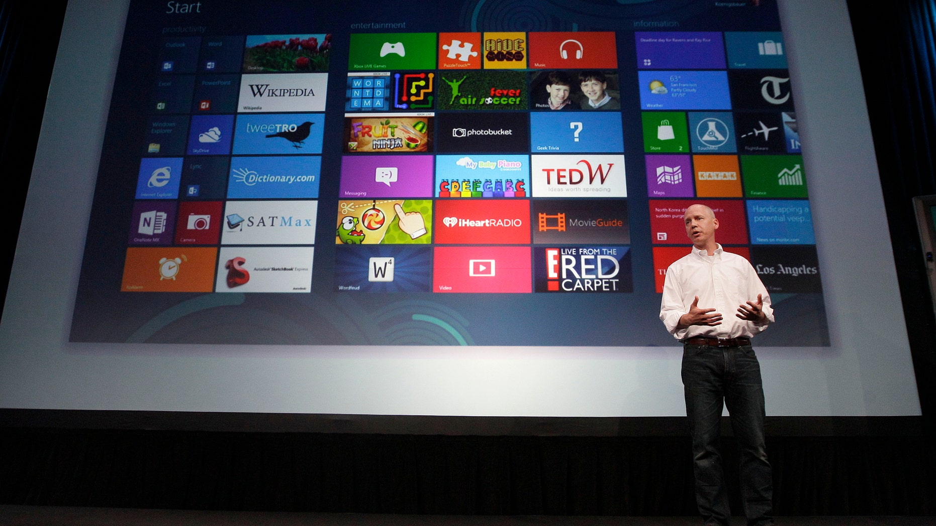 July 16, 2012: Kirk Koenigbauer, Corporate Vice President of Microsoft Office Division, speaks at a Microsoft event in San Francisco. Microsoft unveiled a new version of its widely used, lucrative suite of word processing, spreadsheet and email programs Monday, one designed specifically with tablet computers and Internet-based storage in mind.