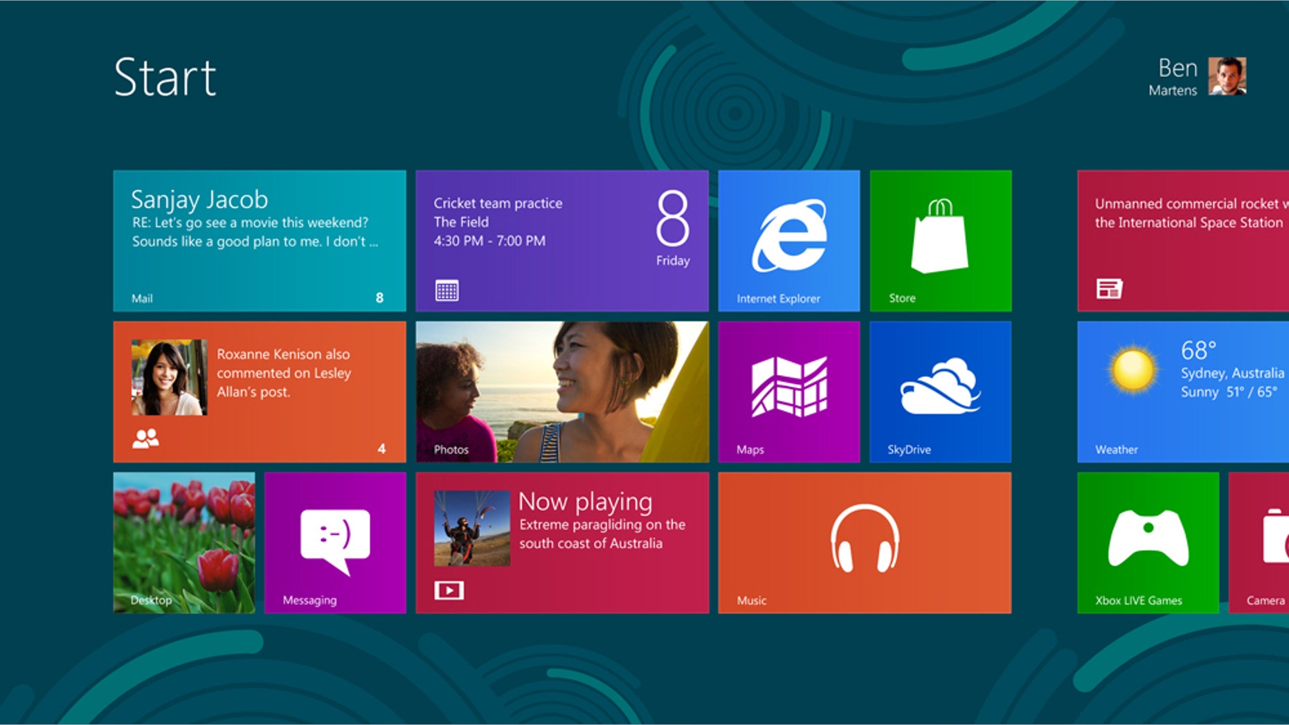 The new Windows 8 Start screen.