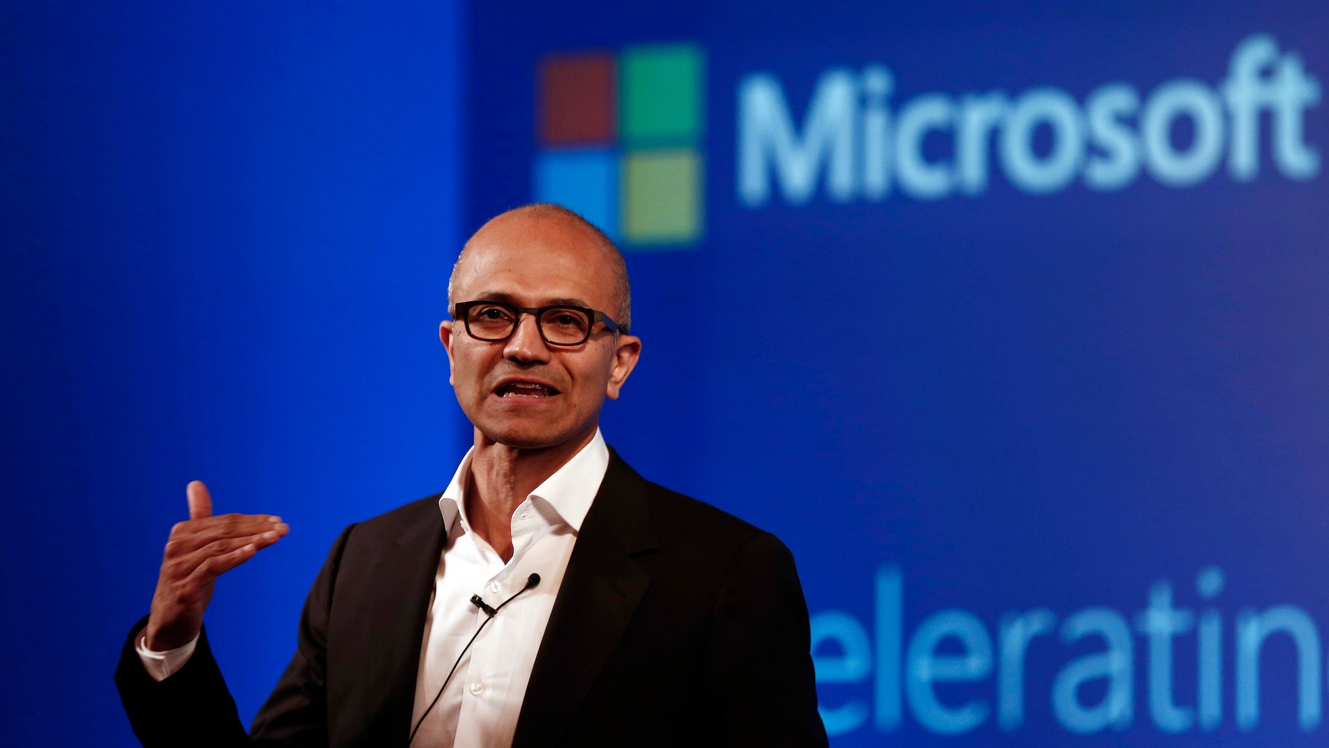 Microsoft Chief Executive Officer (CEO) Satya Nadella addresses the media during an event in New Delhi September 30, 2014.