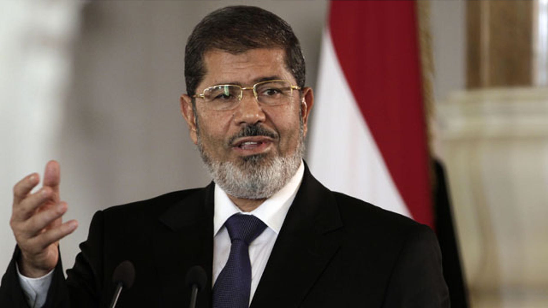 FILE - In this July 13, 2012 file photo, then Egyptian President Mohammed Morsi speaks to reporters at the presidential palace in Cairo. (AP)
