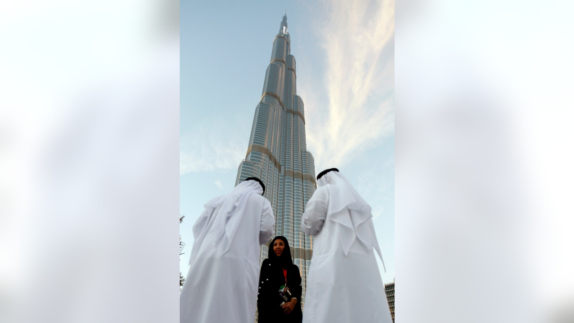 In this Jan. 4, 2010 file photo, Emirati officials prepare for the opening of Burj Khalifa, the world's 828-meter tallest building during the official opening ceremony in Dubai, United Arab Emirates.