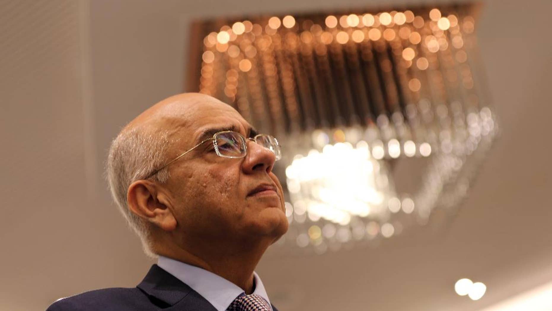 Director of the International Monetary Fund’s Middle East and Central Asia Department Masood Ahmed talks to The Associated Press at the Dubai International Financial Center, in Dubai, United Arab Emirates, Wednesday, Oct. 21, 2015. The IMF says a fall in oil prices and deepening turmoil in parts of the Middle East will keep growth in the region subdued this year at 2.5 percent. (AP Photo/Kamran Jebreili)