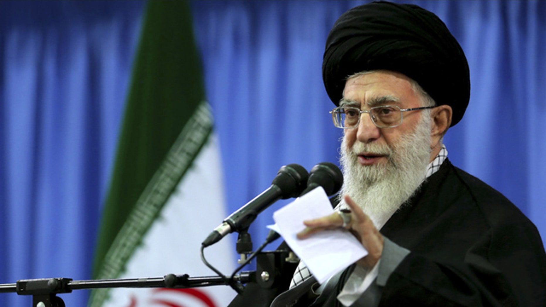 November 27, 2014: In this photo released by an official website of the office of the Iranian supreme leader, Supreme Leader Ayatollah Ali Khamenei speaks in a gathering of senior officials of Basij paramilitary force in Tehran. (AP Photo/Office of the Iranian Supreme Leader)