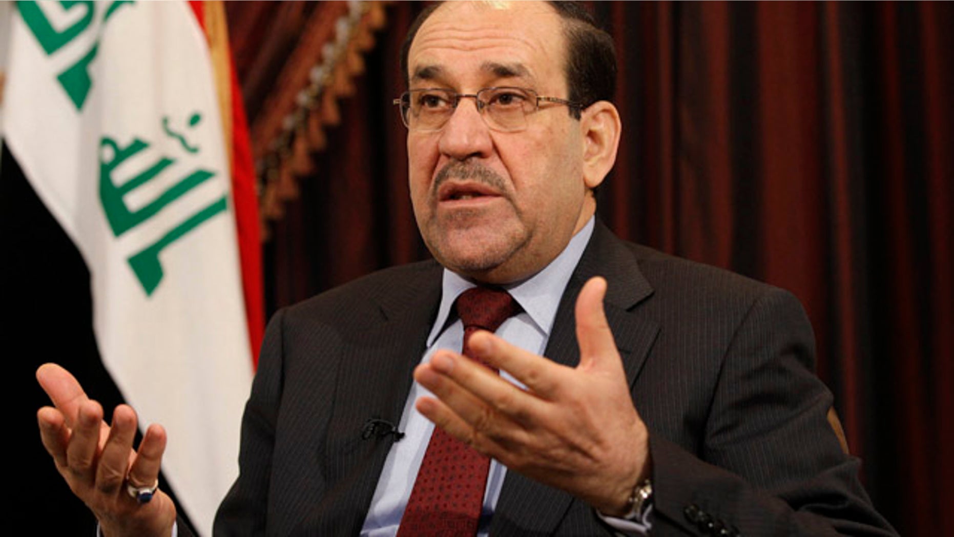 December 3, 2011: Iraq's Shiite Prime Minister Nouri al-Maliki is seen during an interview with The Associated Press in Baghdad. (AP Photo/Hadi Mizban, File)