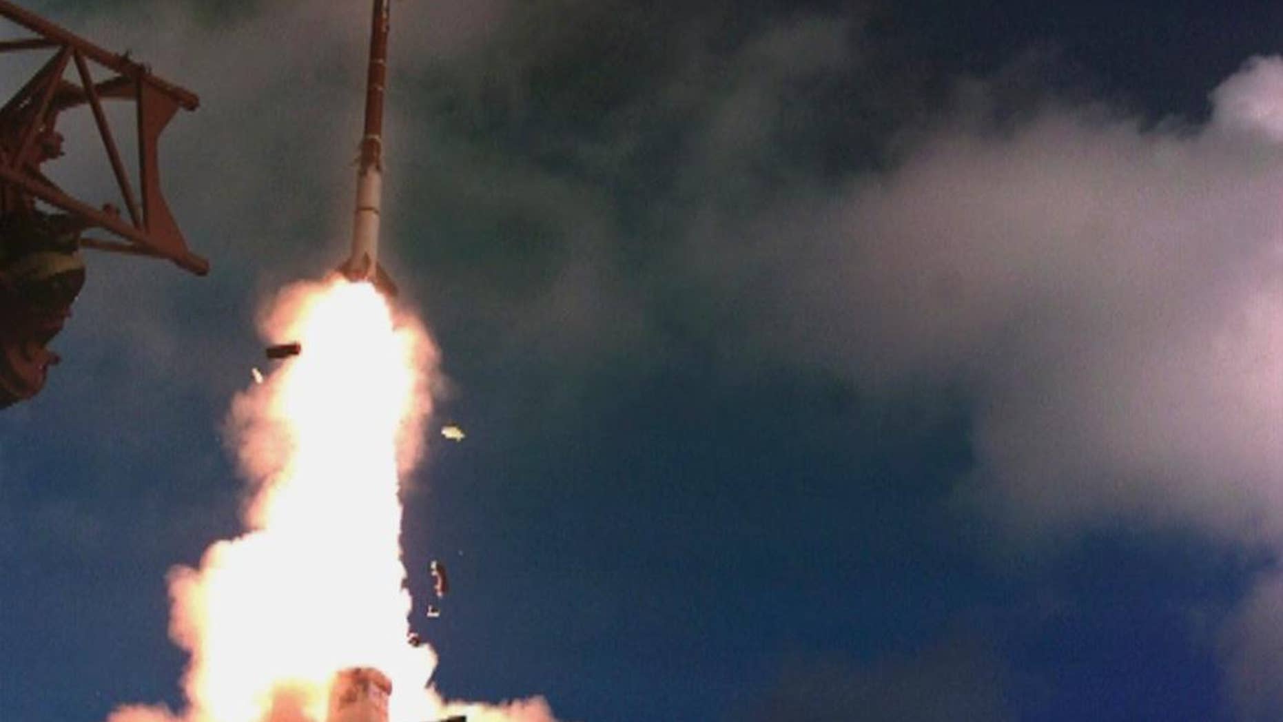 This undated photo provided by the Israel Ministry of Defense shows a test launch of "David's Sling" missile system. Israeli officials said a joint U.S.-Israeli missile defense system has successfully passed a new test this and is expected to be operational next year.