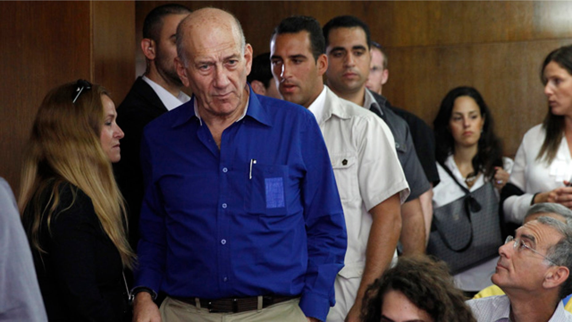 FILE - This May 13, 2014, file photo shows Israel's former Prime Minister Ehud Olmert at the Tel Aviv District Court in Israel. (AP Photo/Finbarr O'Reilly, File)