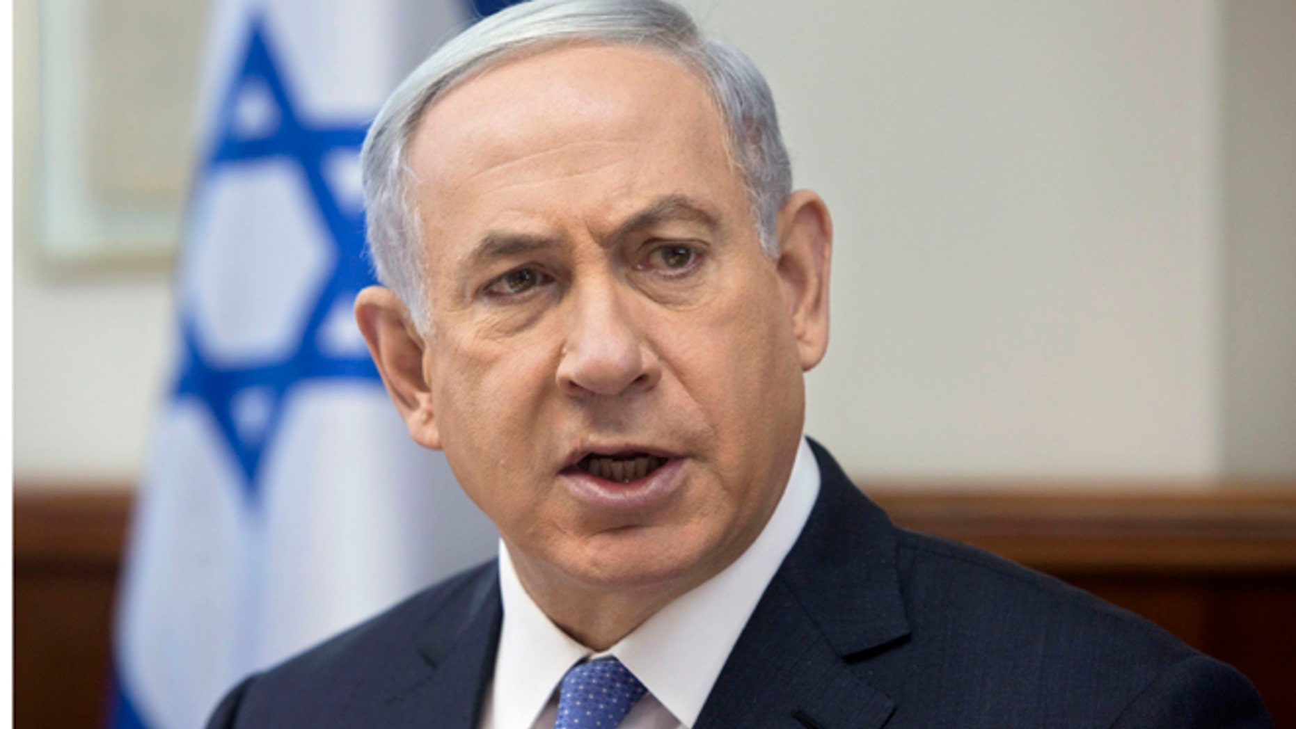 June 7, 2015: Israeli Prime Minister Benjamin Netanyahu attends the weekly cabinet meeting in his Jerusalem office.
