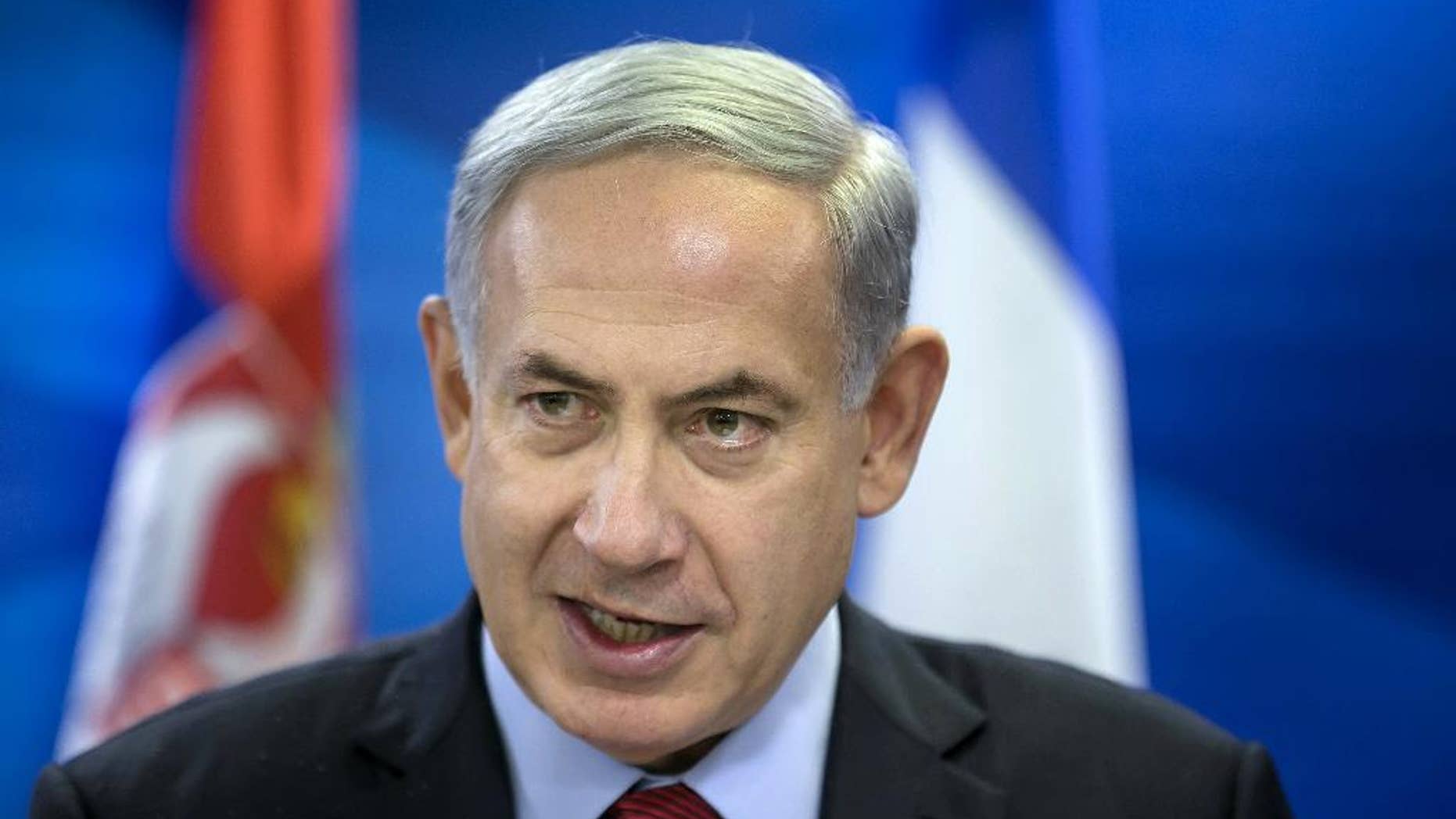 Israel's Prime Minister Benjamin Netanyahu speaks during a meeting with his Serbian counterpart Aleksandar Vucic in Jerusalem, Monday, Dec. 1, 2014. (AP Photo/Baz Ratner, Pool)