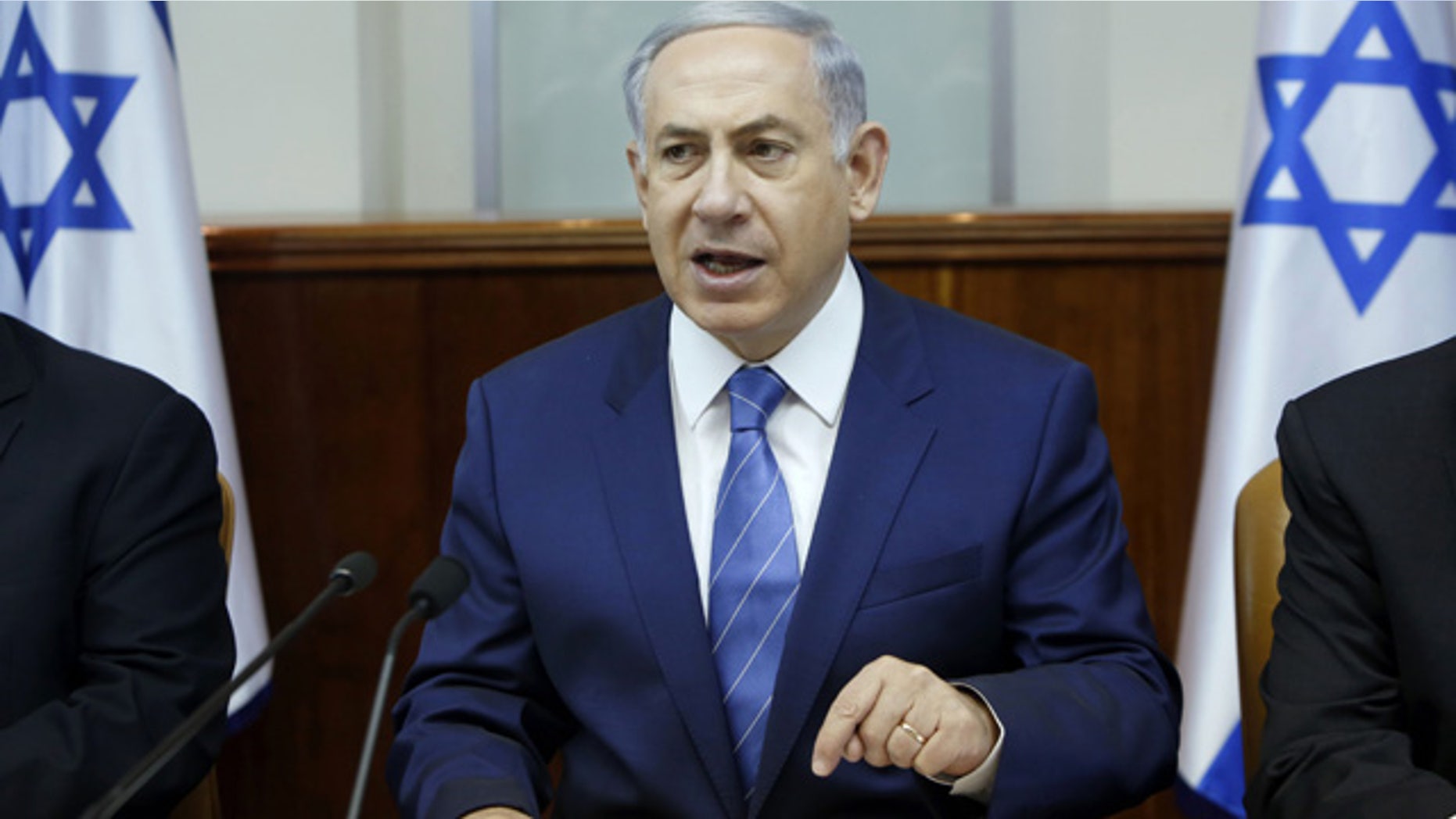 August 2, 2015: Israel's Prime Minister Benjamin Netanyahu chairs the weekly cabinet meeting in Jerusalem. (Gali Tibbon/Pool Photo via AP)